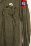 1960s-70s OG-107 utility shirt, Army paratrooper, patch first attached, used.