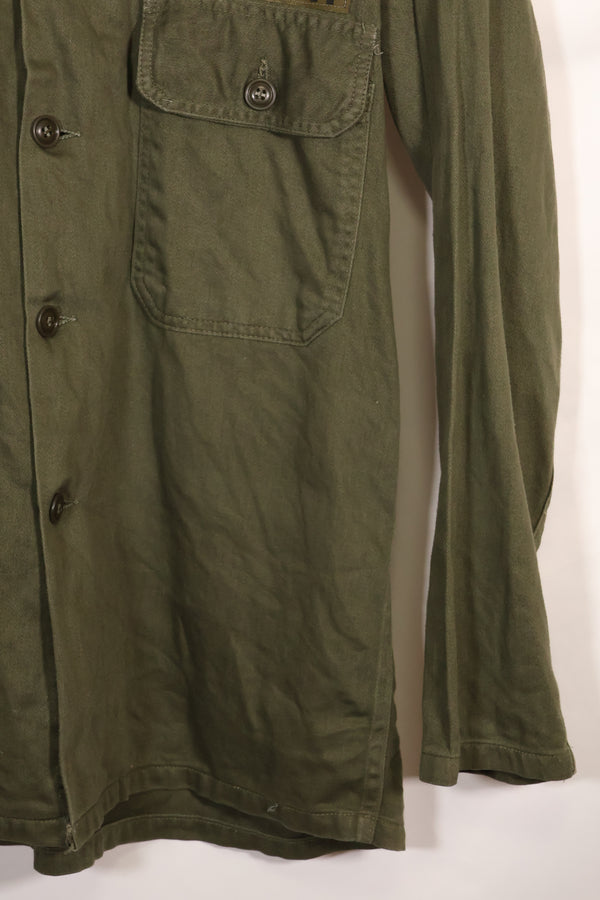 1960s-70s OG-107 utility shirt, Army paratrooper, patch first attached, used.