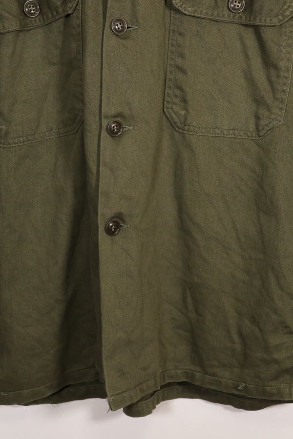 1960s-70s OG-107 utility shirt, Army paratrooper, patch first attached, used.
