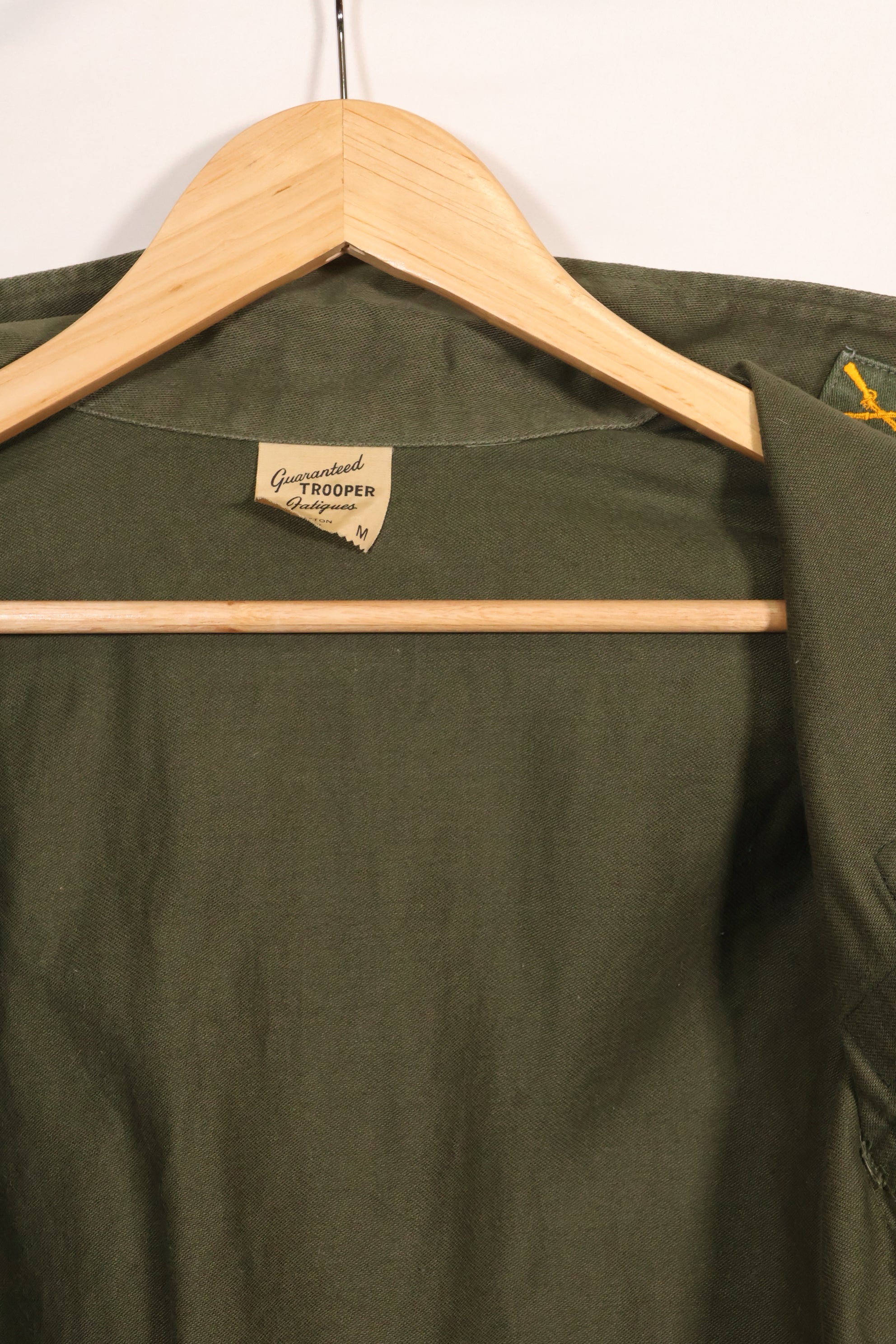 1960s-70s OG-107 utility shirt, Army paratrooper, patch first attached, used.