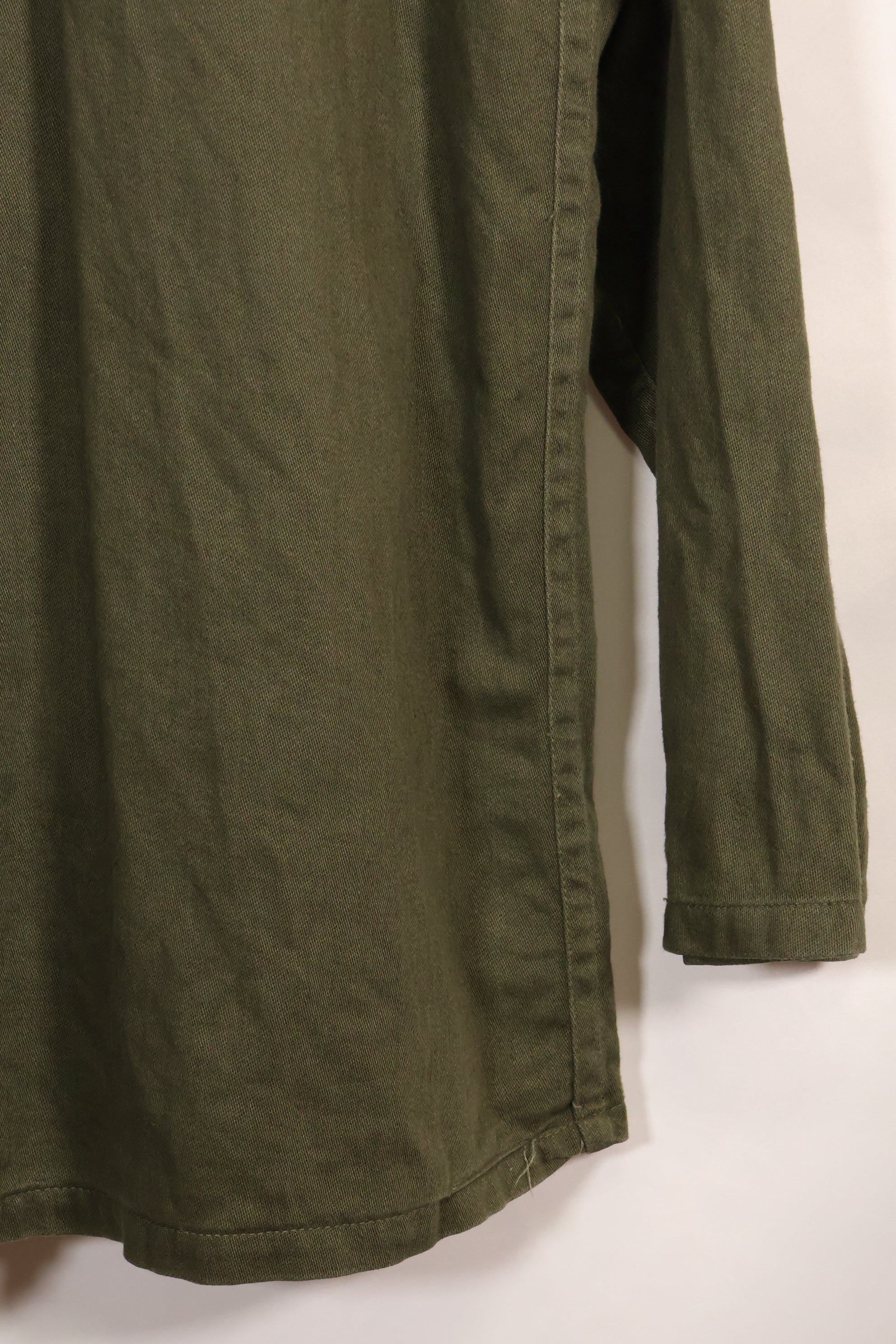 1960s-70s OG-107 utility shirt, Army paratrooper, patch first attached, used.