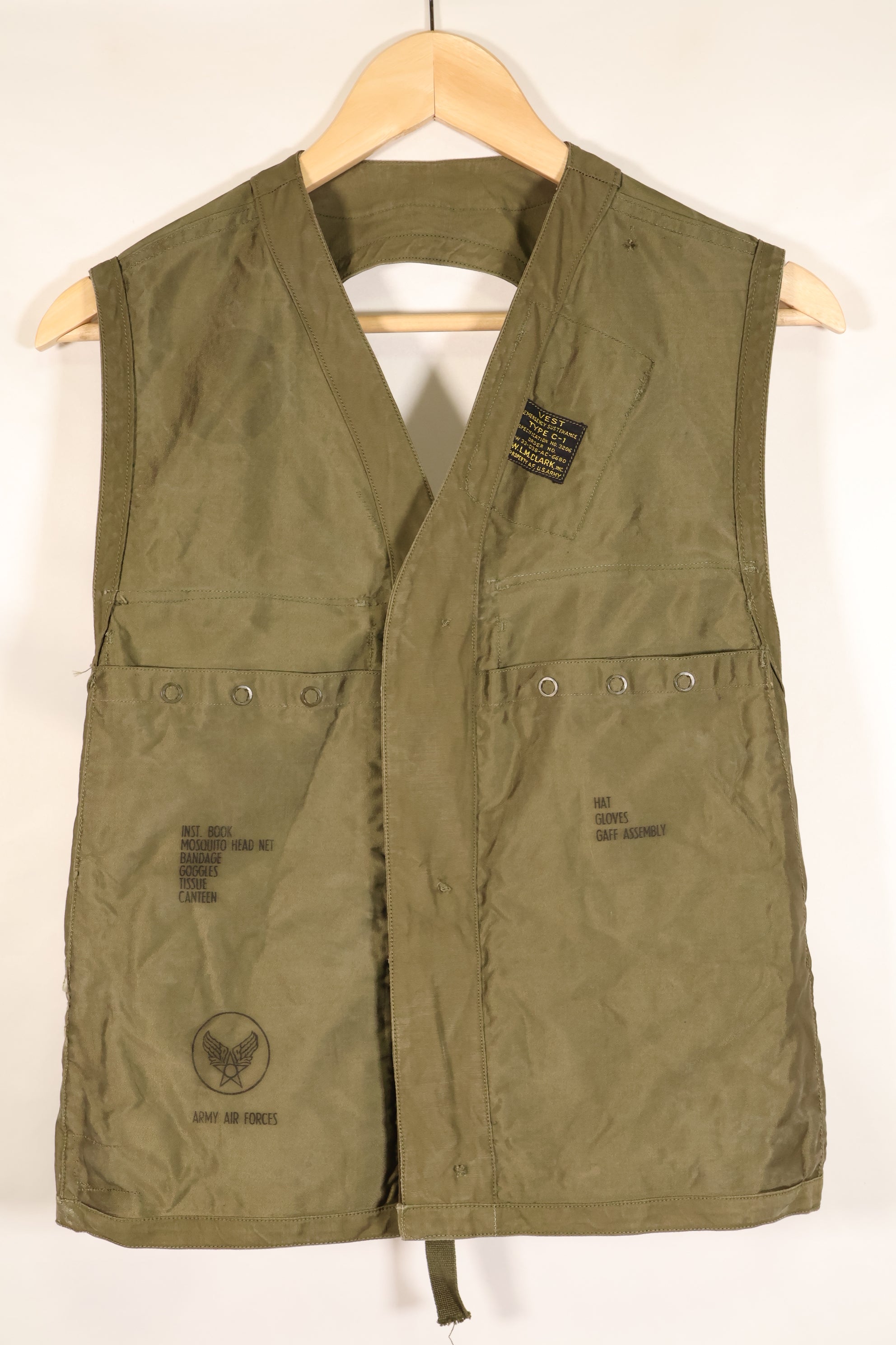 1940年代　アメリカ陸軍航空隊　USAAF　C-1　サバイバルベスト　フリーサイズ　中古品