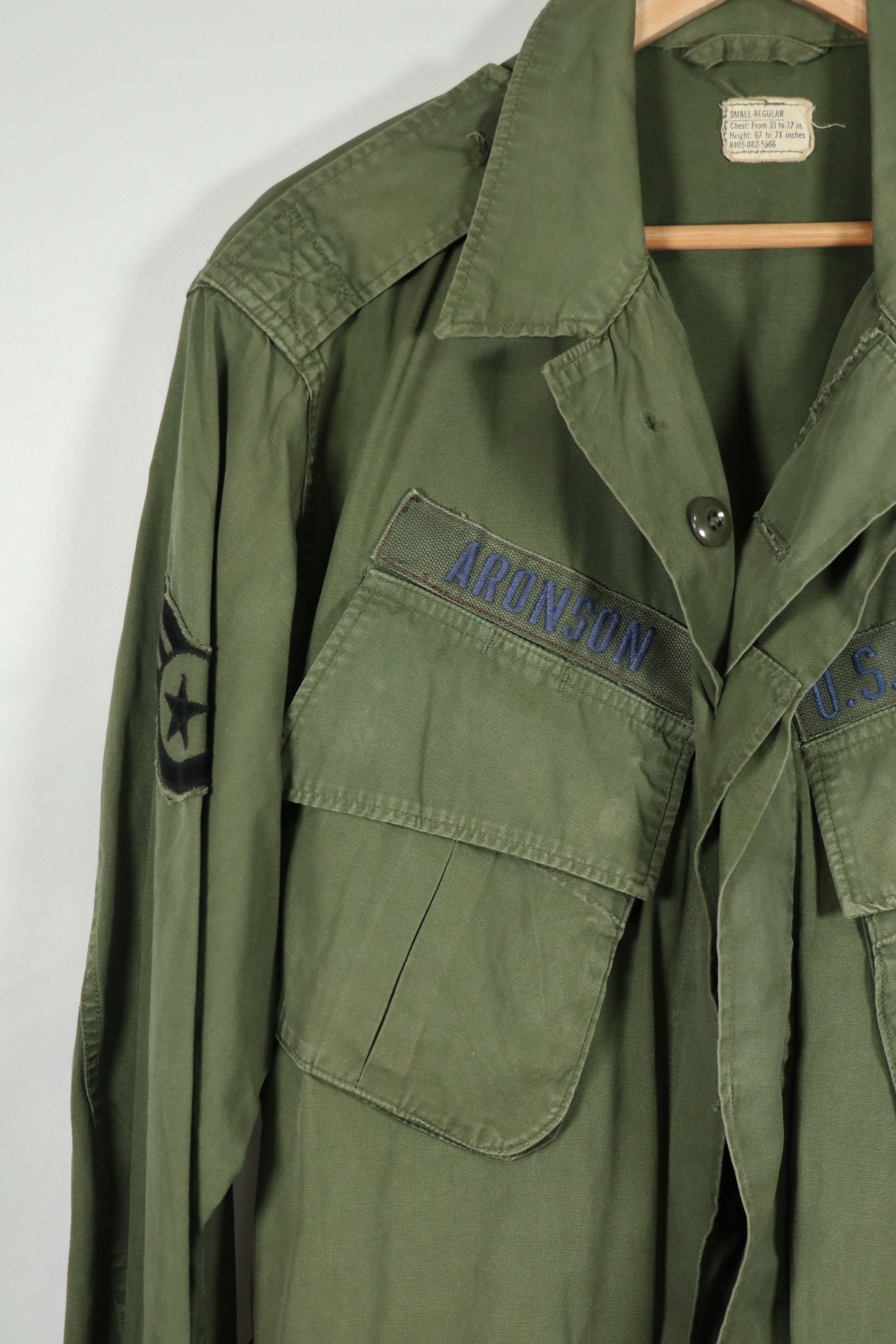 Real 2nd Model Jungle Fatigue Jacket SMALL-REGULAR with USAF patch, retrofitted.