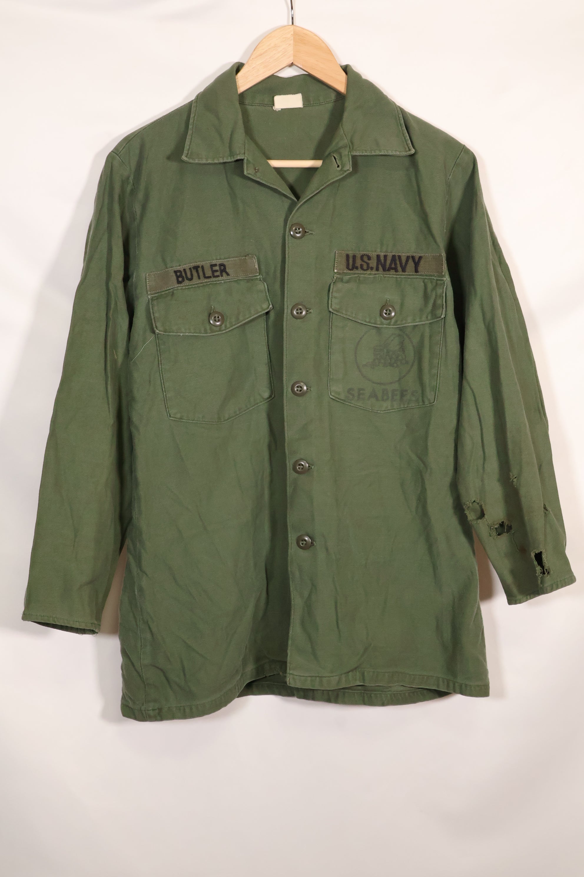 1967 Contract US Navy OG-107 Utility Shirt Engineering Corps SEABEES Identical Owner A