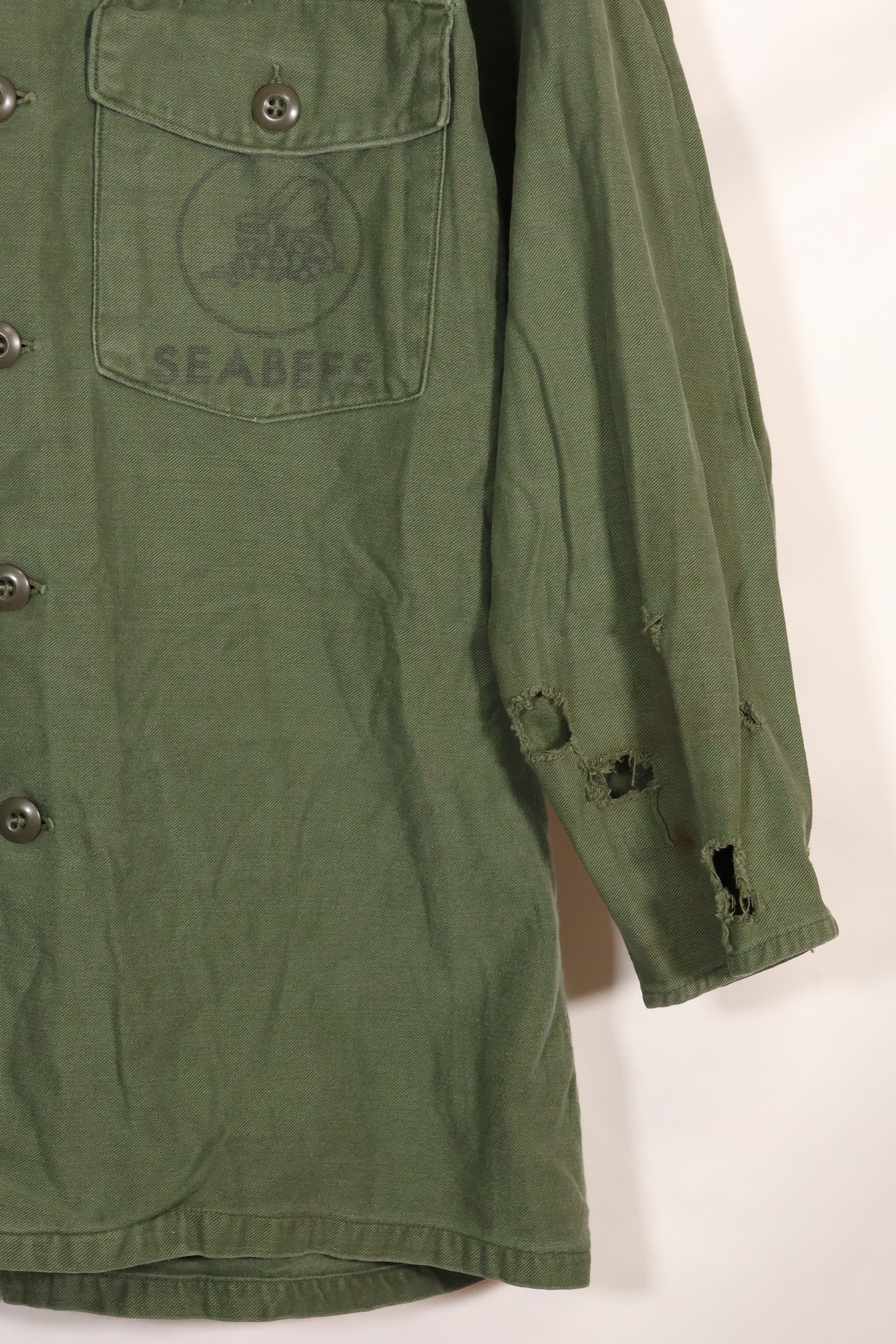 1967 Contract US Navy OG-107 Utility Shirt Engineering Corps SEABEES Identical Owner A