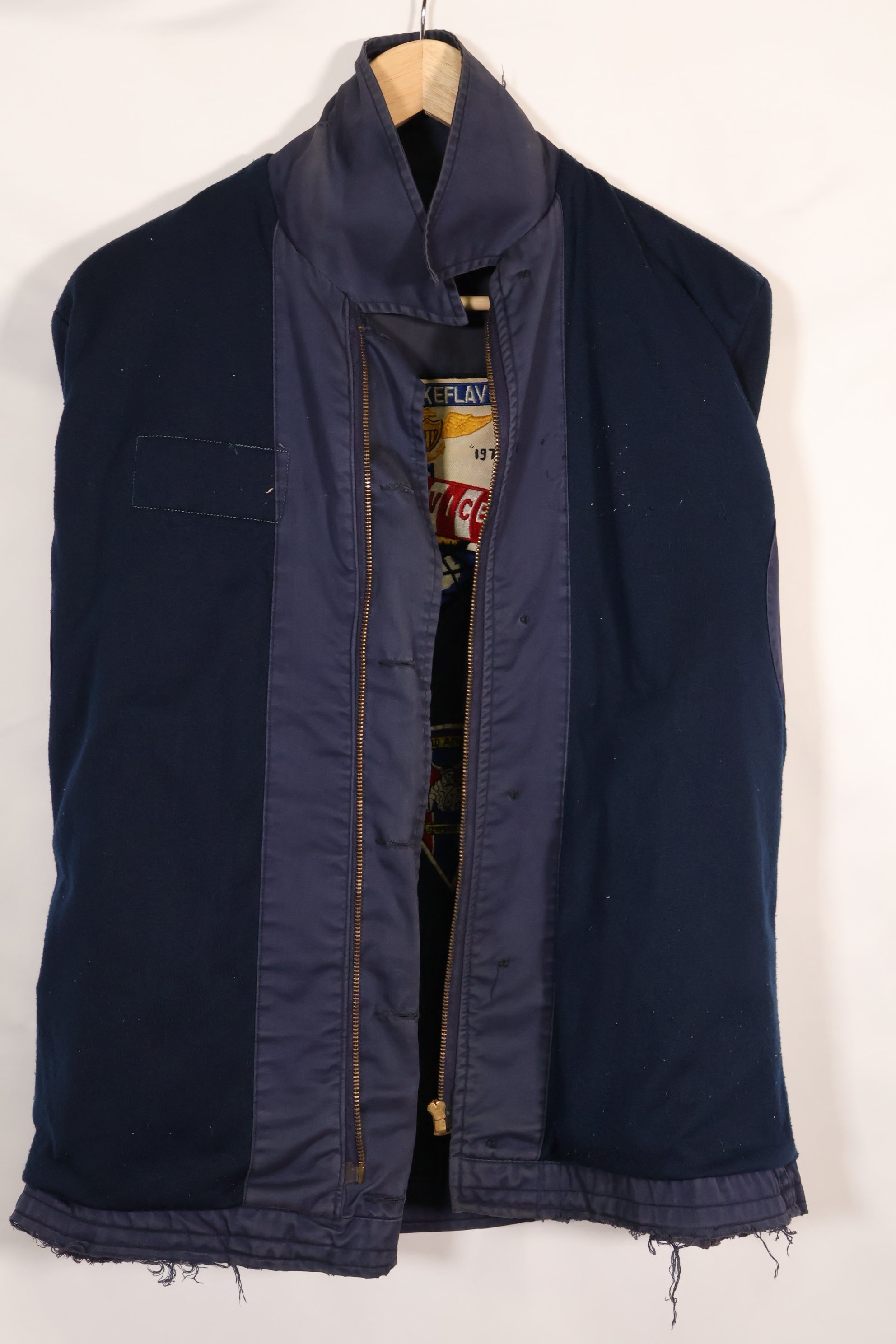 1968 Contract US Navy Anti-Submarine Patrol Mechanic Deck Jacket with locally made patches, used.