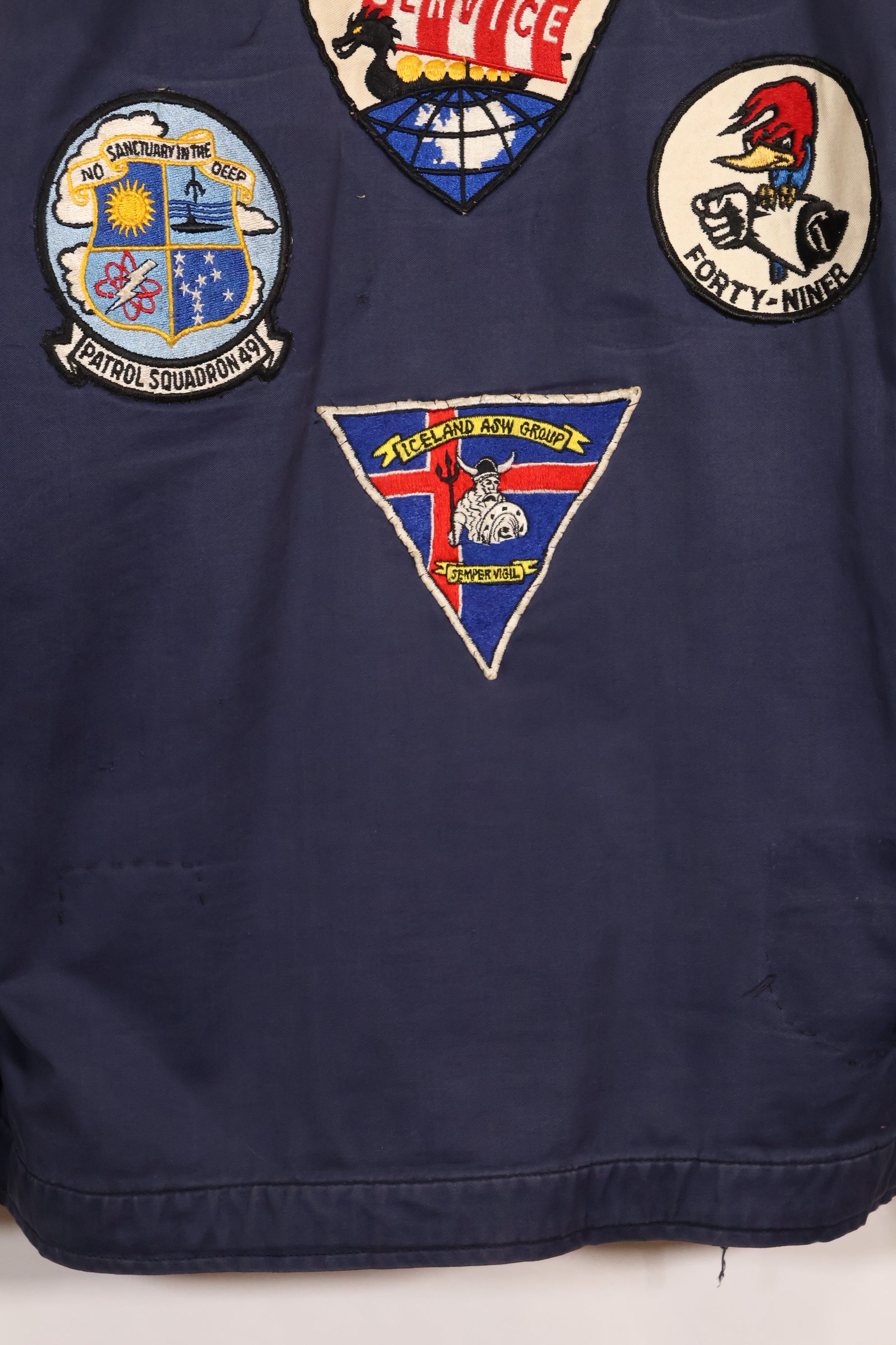 1968 Contract US Navy Anti-Submarine Patrol Mechanic Deck Jacket with locally made patches, used.