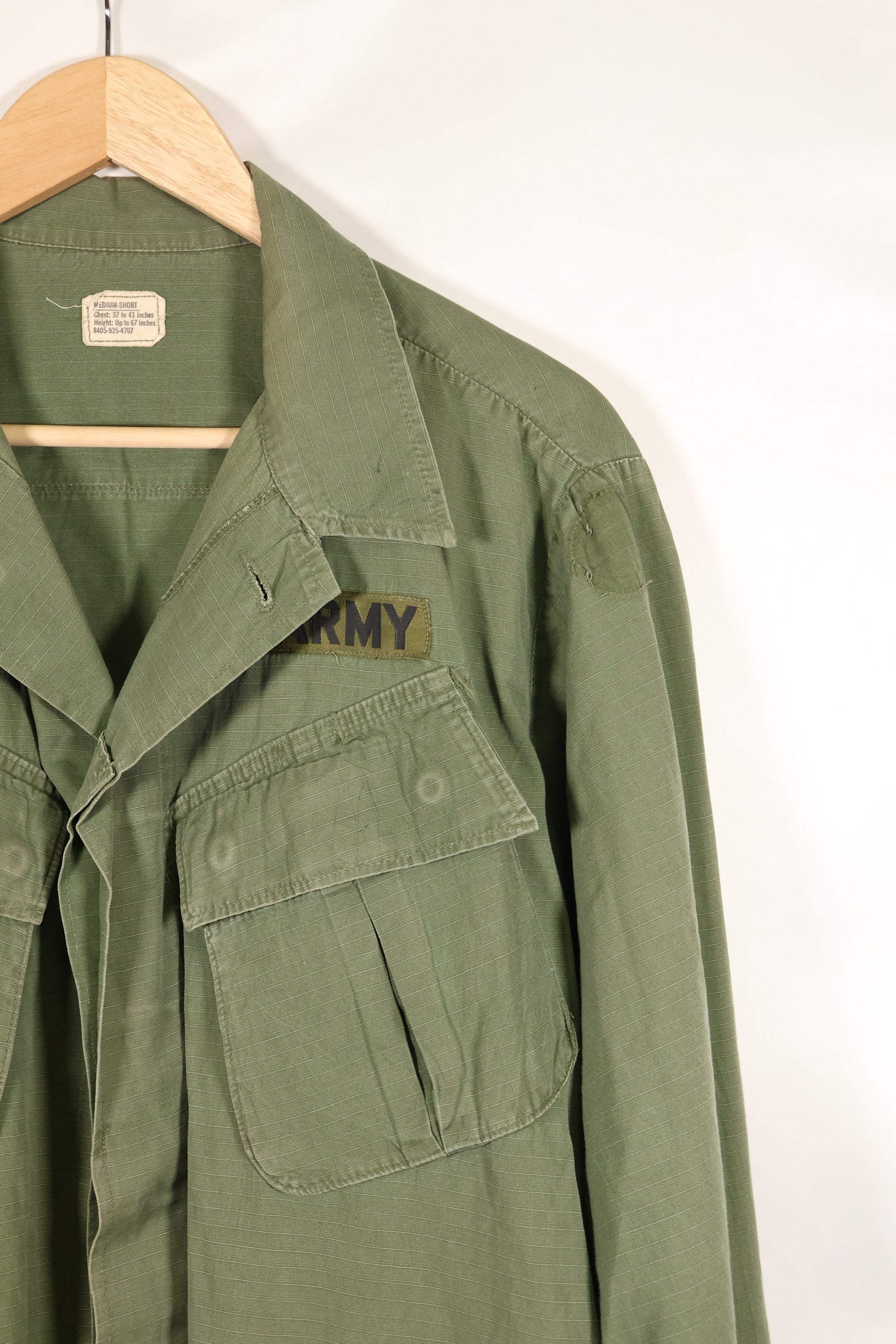 1968 Contract M-S 4th Model Jungle Fatigue Jacket, used, with US ARMY tape.