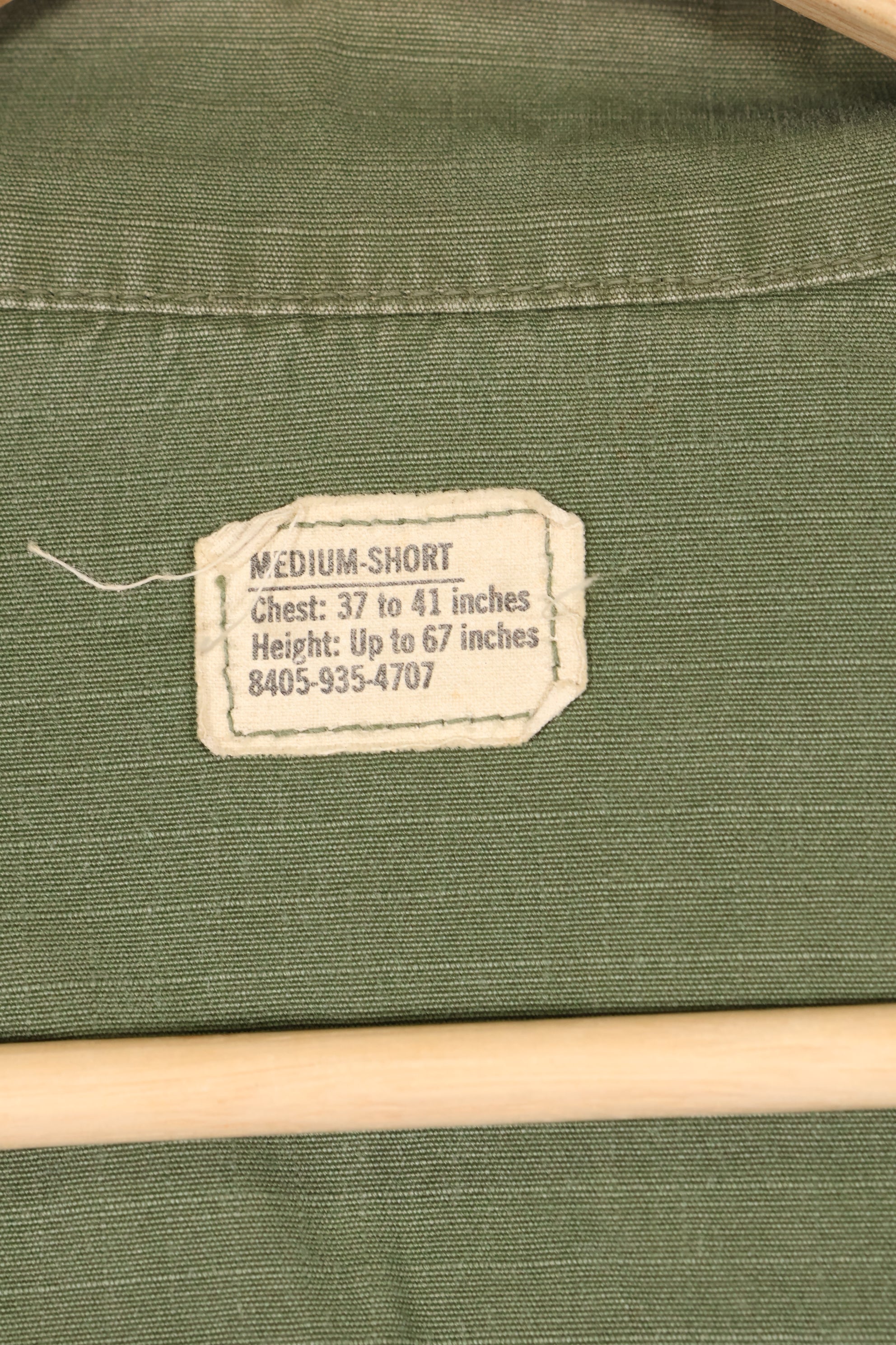 1968 Contract M-S 4th Model Jungle Fatigue Jacket, used, with US ARMY tape.