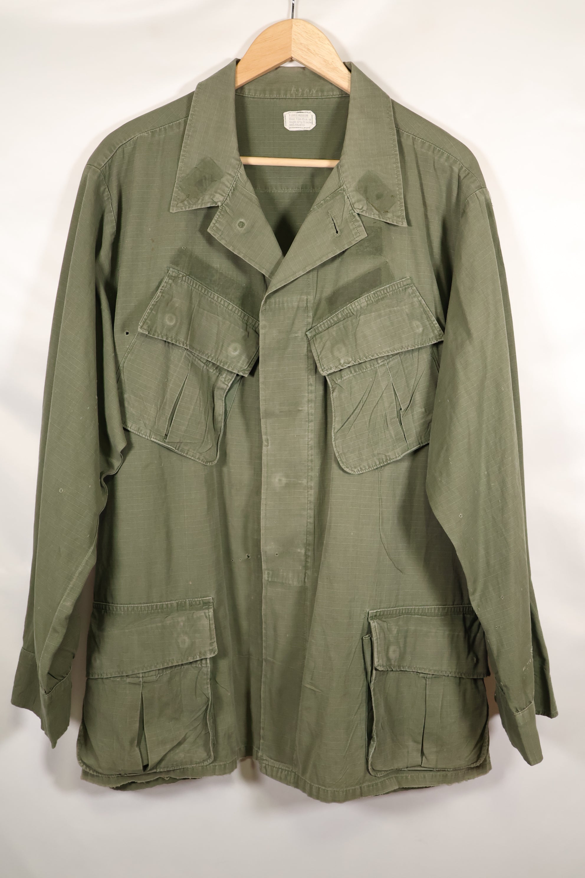 1968 Contract X-L-R 4th Model Jungle Fatigue Jacket, faded, used.
