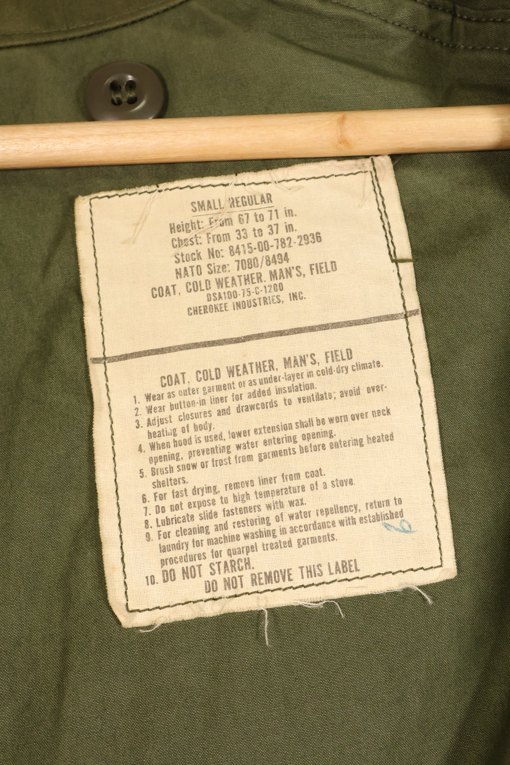 1975 Contract, S-R, U.S. Military, M65 Field Jacket, Good Condition, Jacket Only, Used