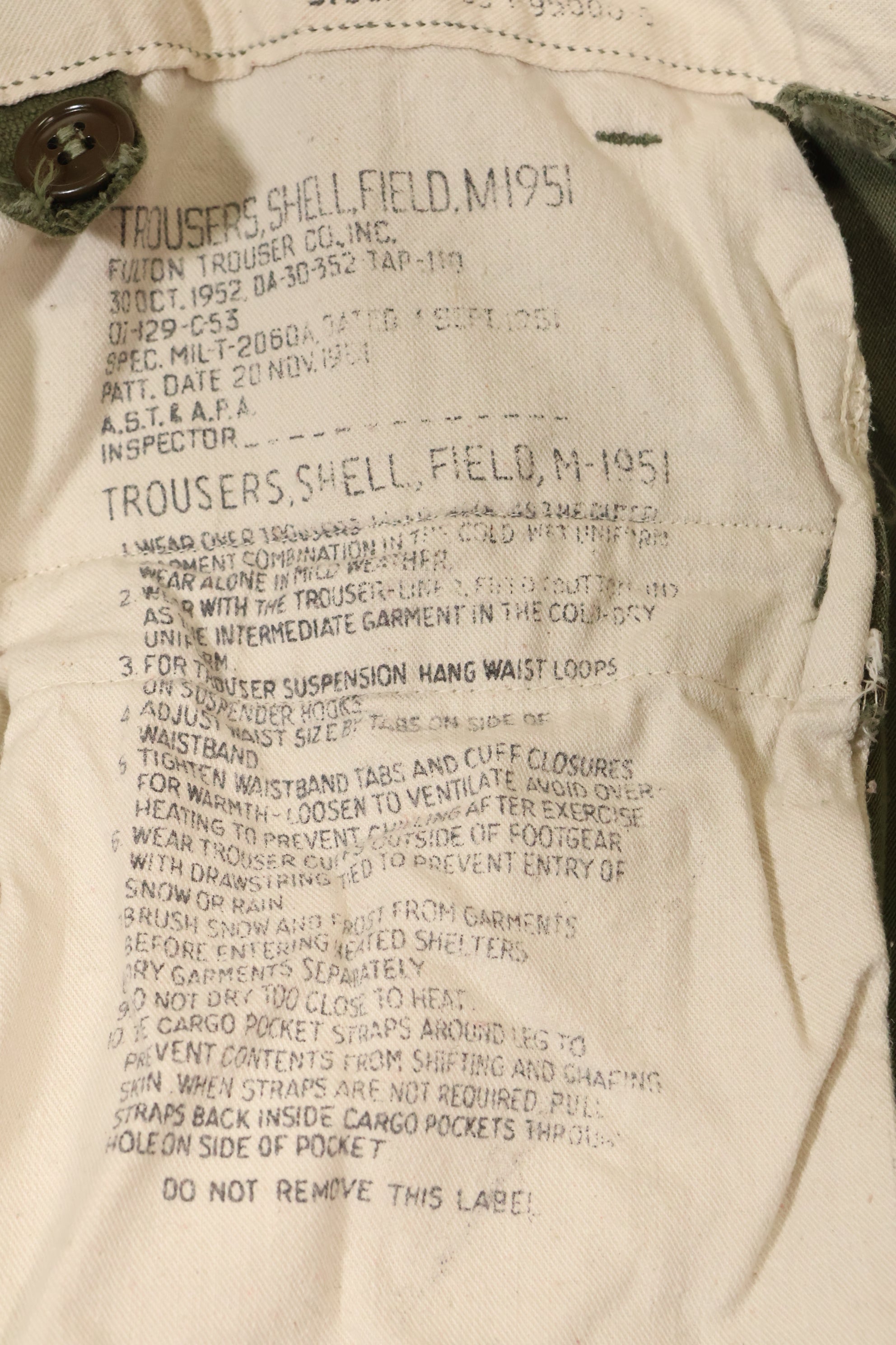1952 Contract L-L US Army M-1951 Feed Pants, large size, used.