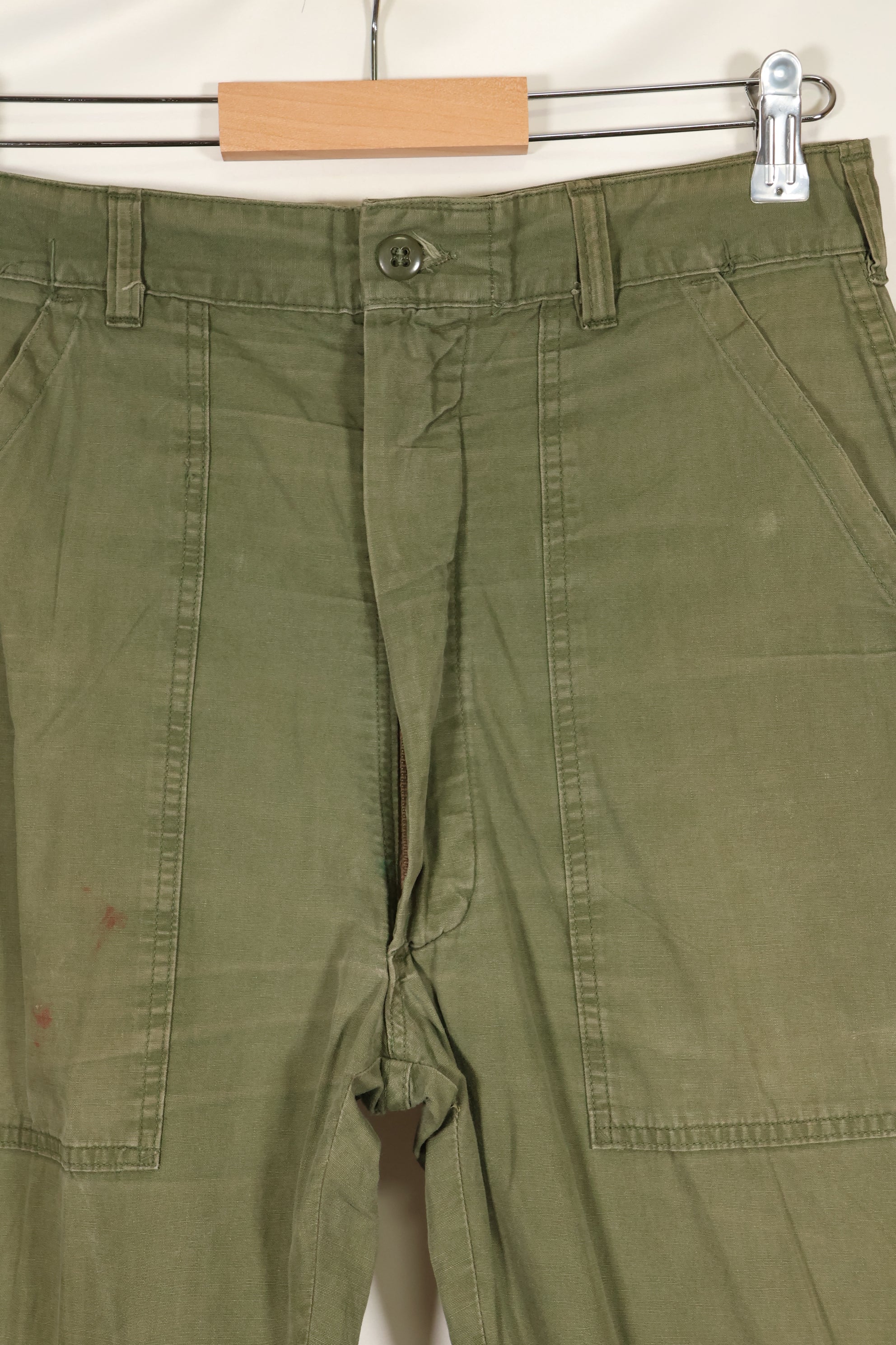 Late 1960s U.S. Army OG-107 Poplin fabric utility pants, used.