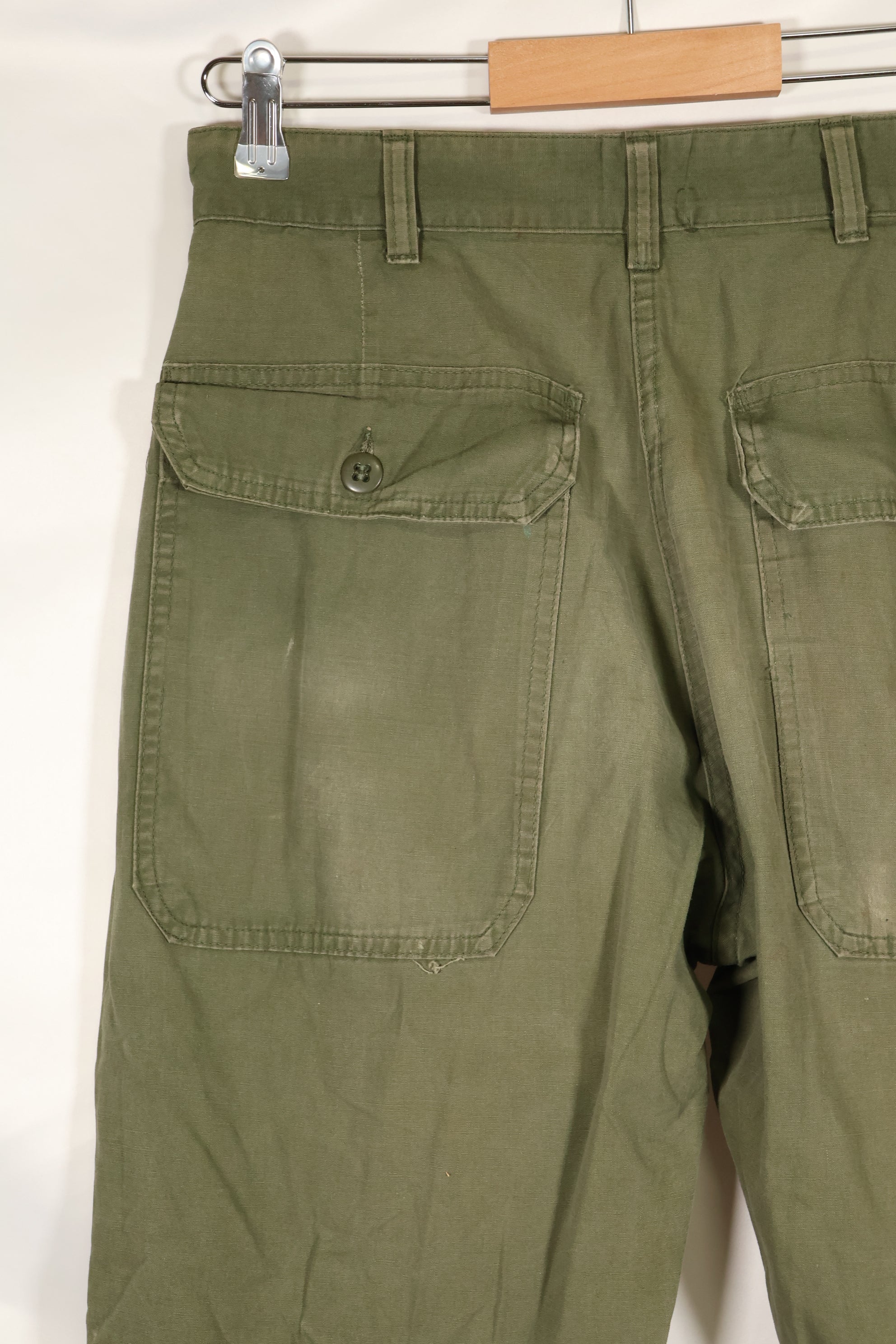 Late 1960s U.S. Army OG-107 Poplin fabric utility pants, used.