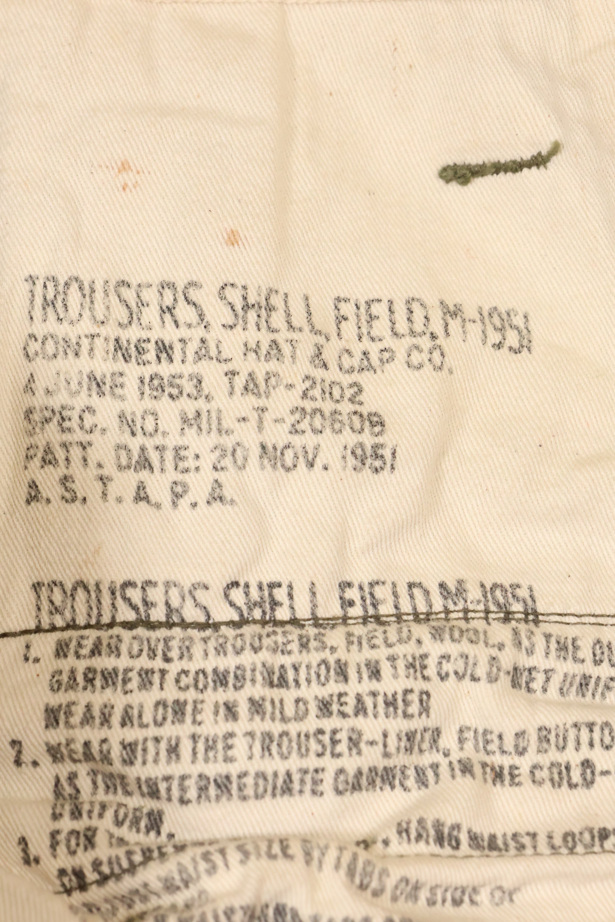 1953 Contract Large Size US Army M-1951 Field Pants Cargo Pants Used