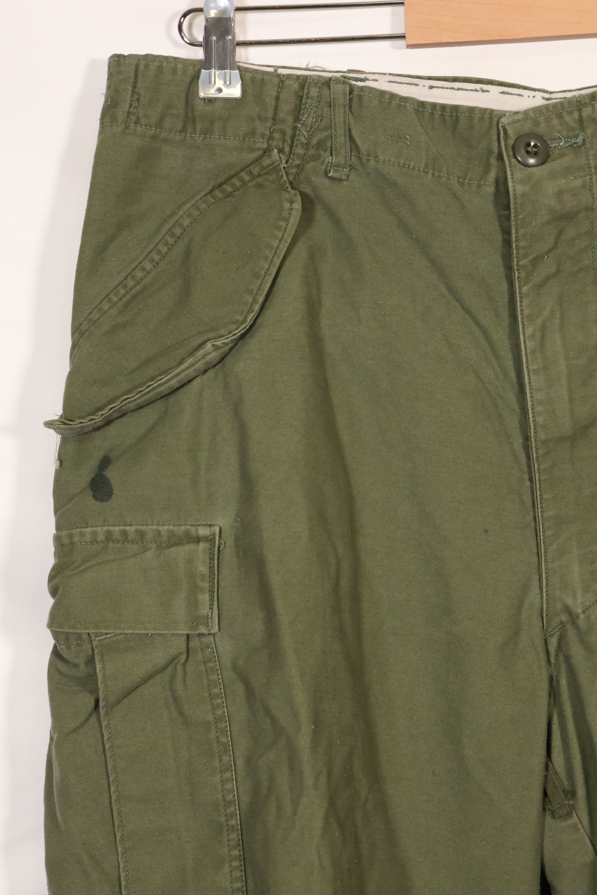 1960s-70s, estimated M-R U.S. Army M65 cotton field pants, used.
