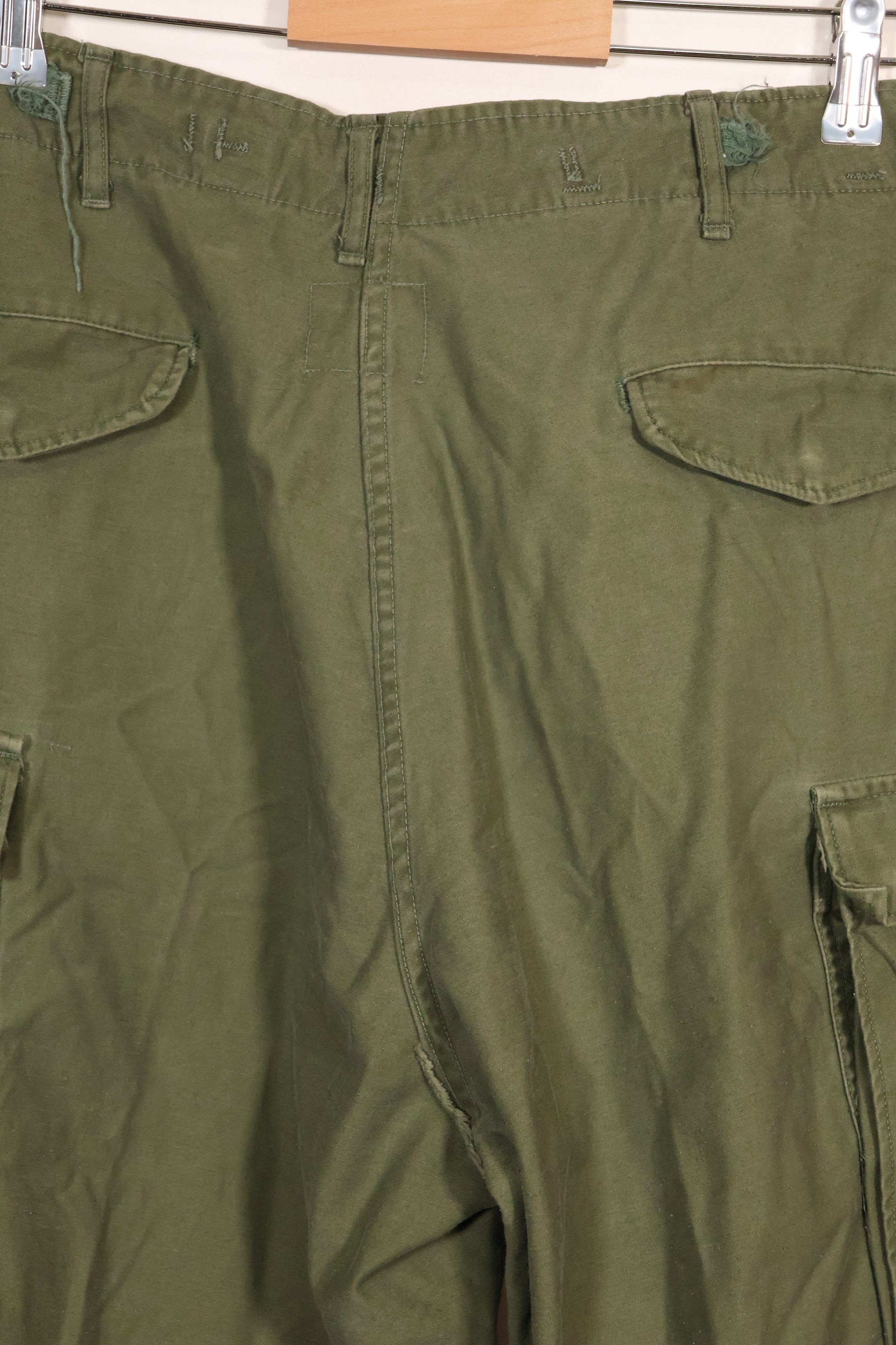 1960s-70s, estimated M-R U.S. Army M65 cotton field pants, used.