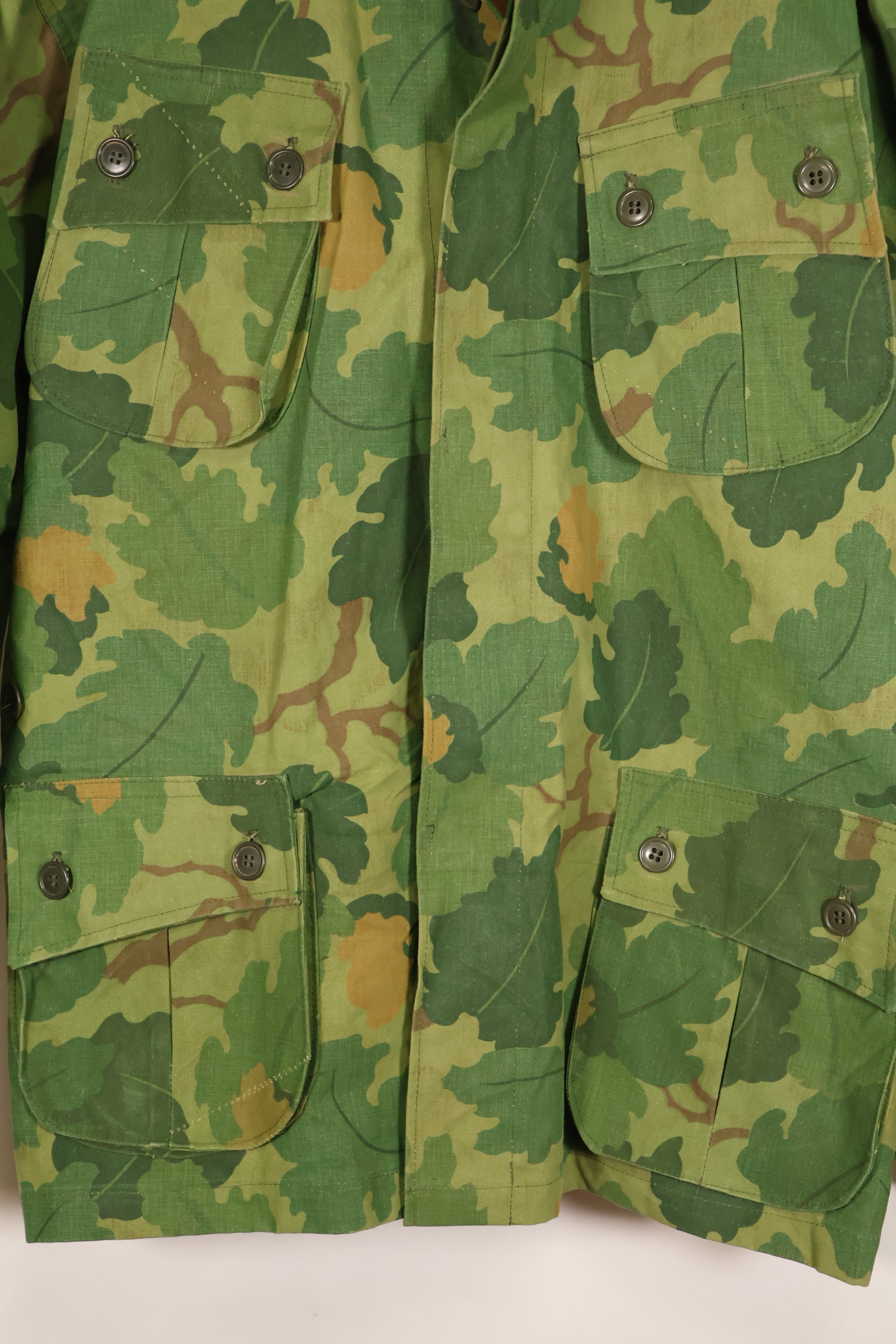Authentic Fabric, Post-War Production, Authentic Mitchell Camouflage, Made from Shelter Half Fabric, 1st Model Jungle Fatigue Jacket, Used