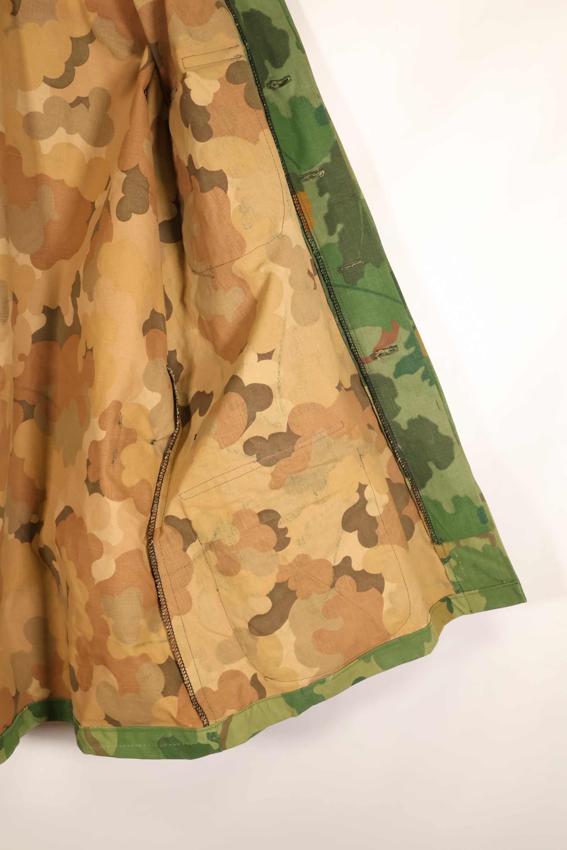 Authentic Fabric, Post-War Production, Authentic Mitchell Camouflage, Made from Shelter Half Fabric, 1st Model Jungle Fatigue Jacket, Used