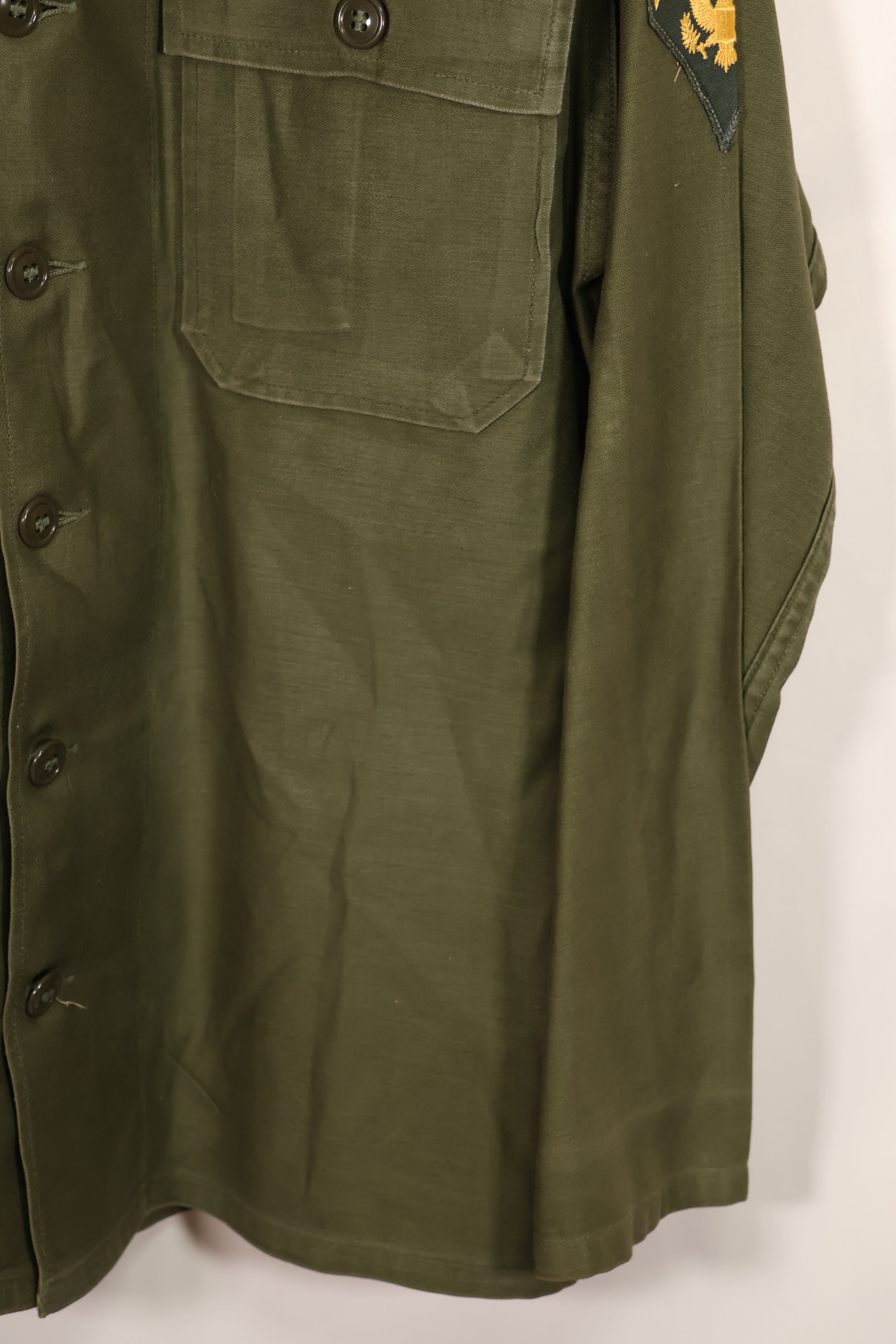 Real 1963 U.S. Army OG-107 Utility Shirt with patch, used.