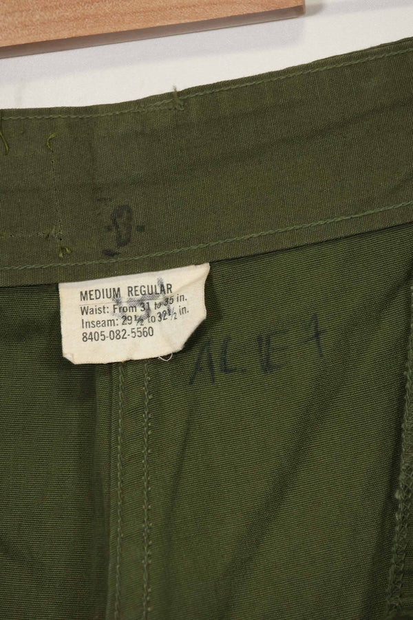 Estimated 1967 Contract 3rd Model Non Ripstop Jungle Fatigue Pants M-R Good Condition Used