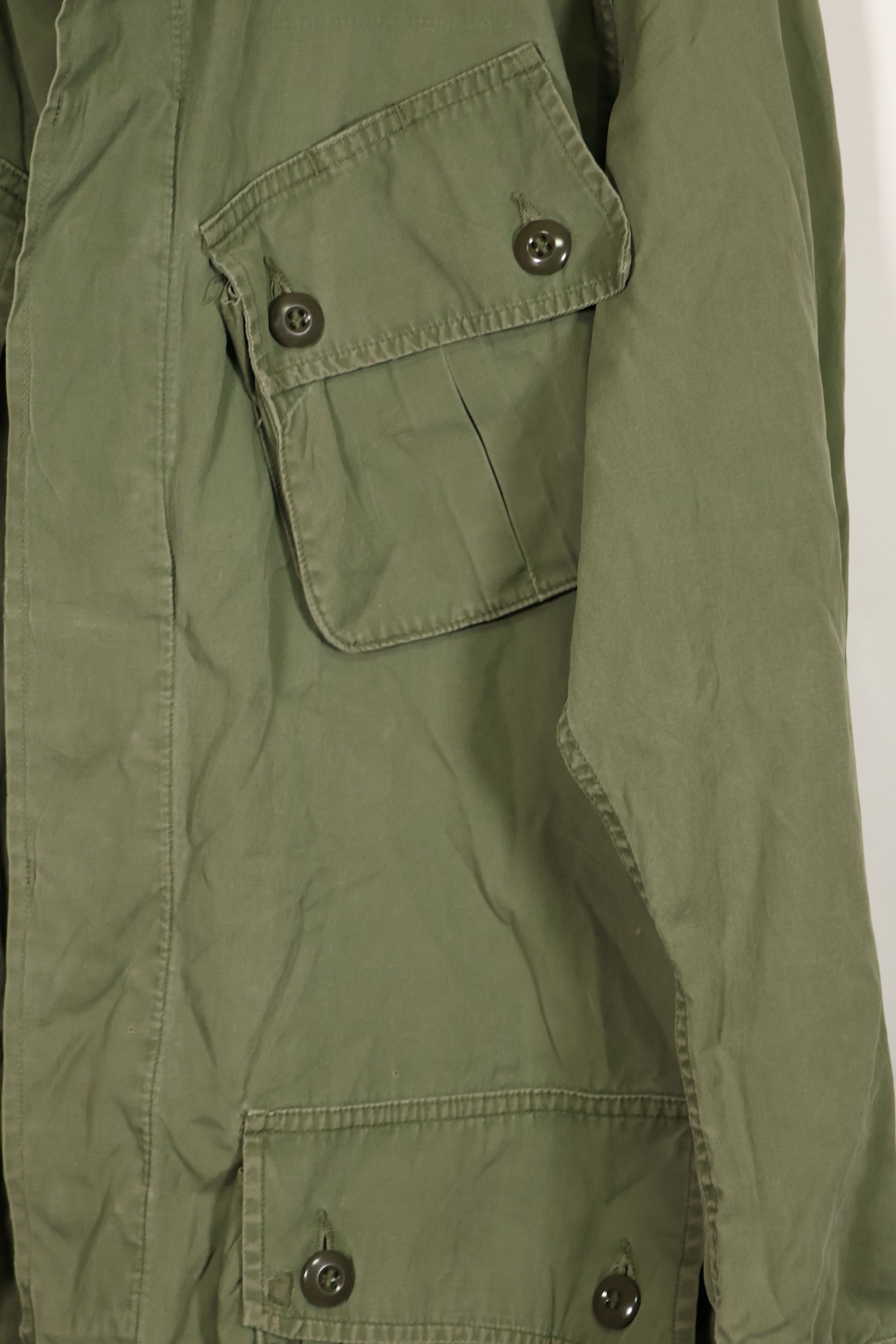 Real 1963 1st Model Jungle Fatigue Jacket, patch marks, faded.