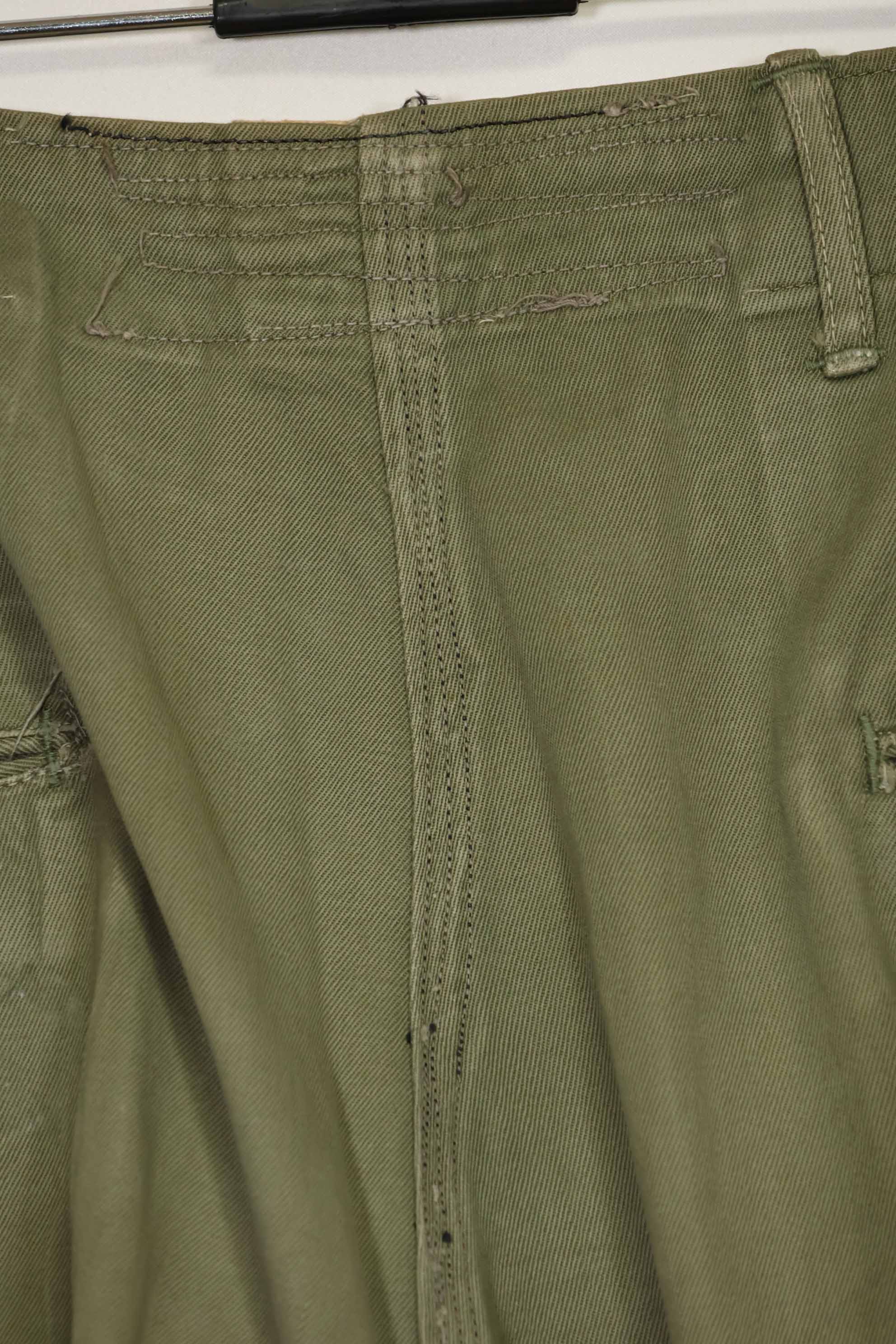 1940s-50s U.S. Army M45 cotton field pants with modified cargo pockets, airborne use, used, A