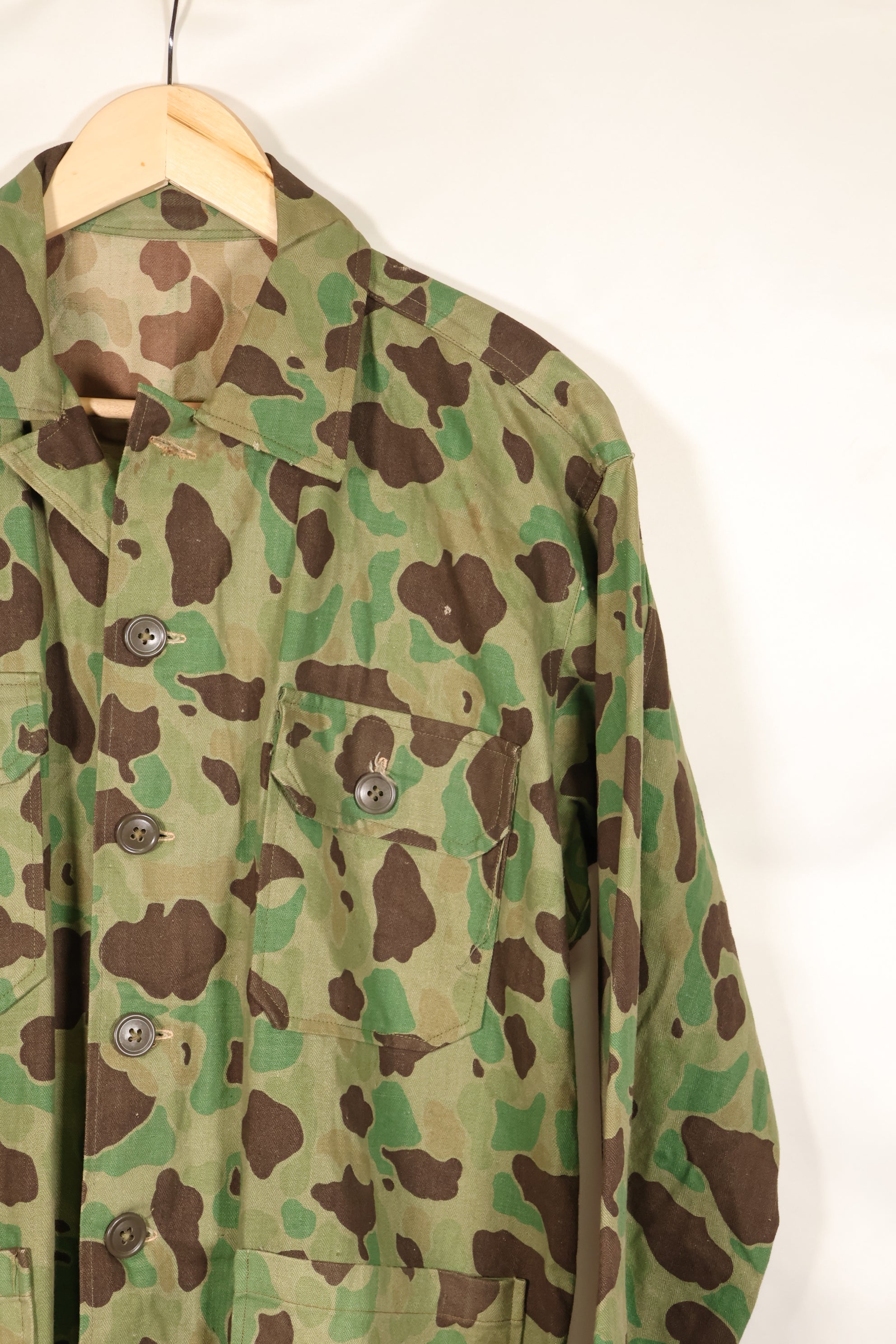 1940s-early 50s Japanese frogskin camouflage tailored jacket, HBT fabric, beautiful, used.