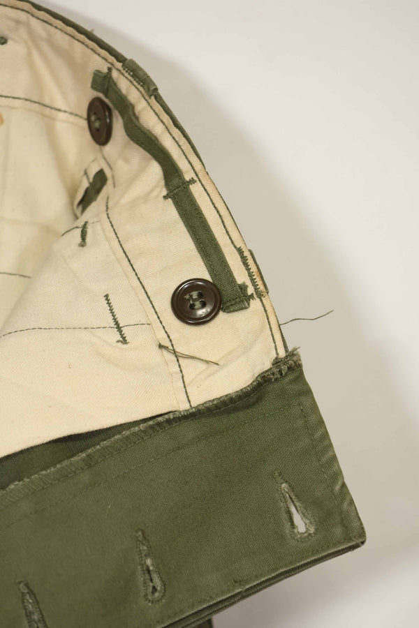 1940s-50s US Army M45 cotton field pants with modified cargo pockets, airborne use, used, B