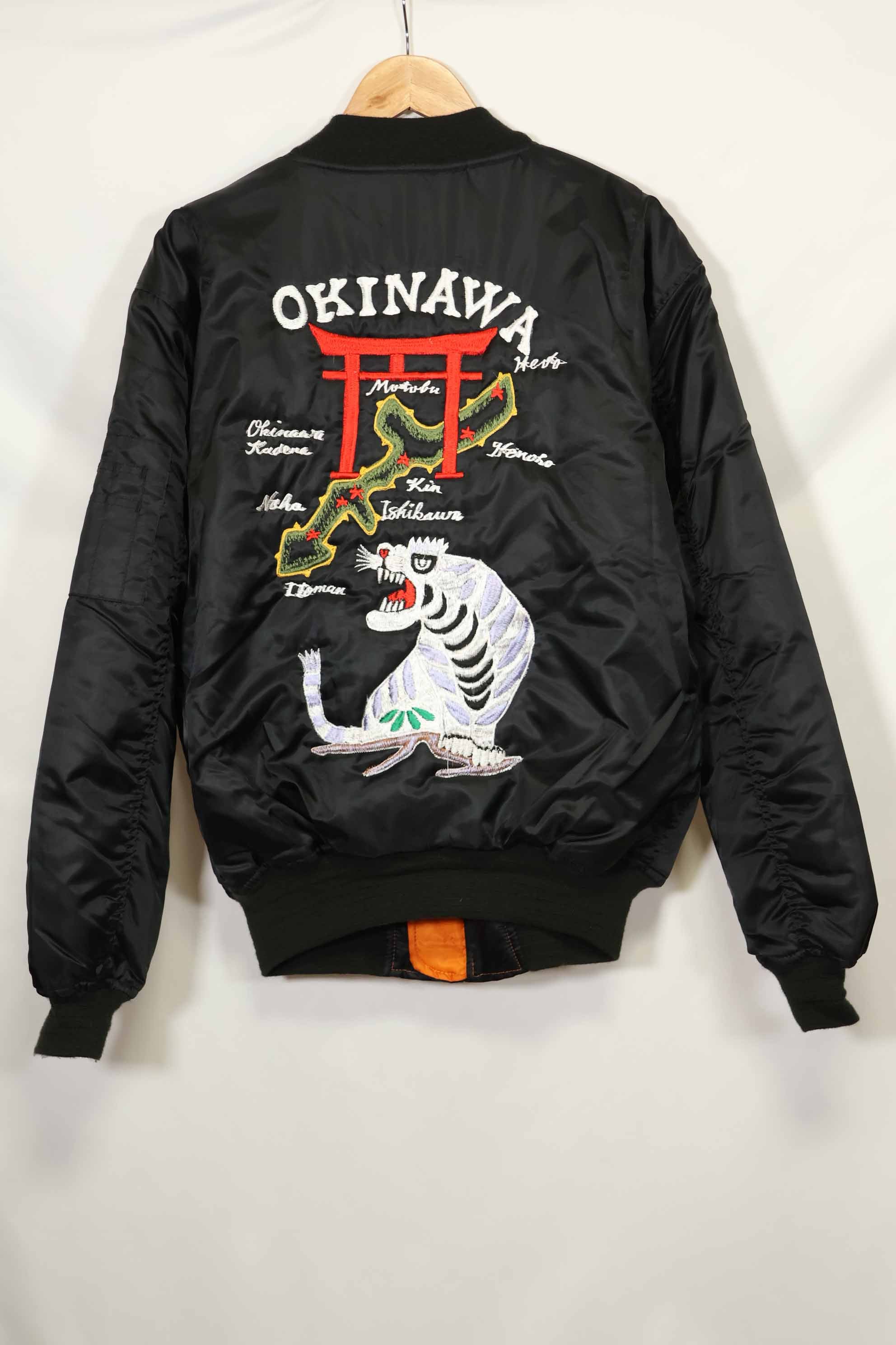 Contemporary Okinawa-made Souvenir Jacket, Okinawa embroidery motif, hand sewing machine embroidery, unused