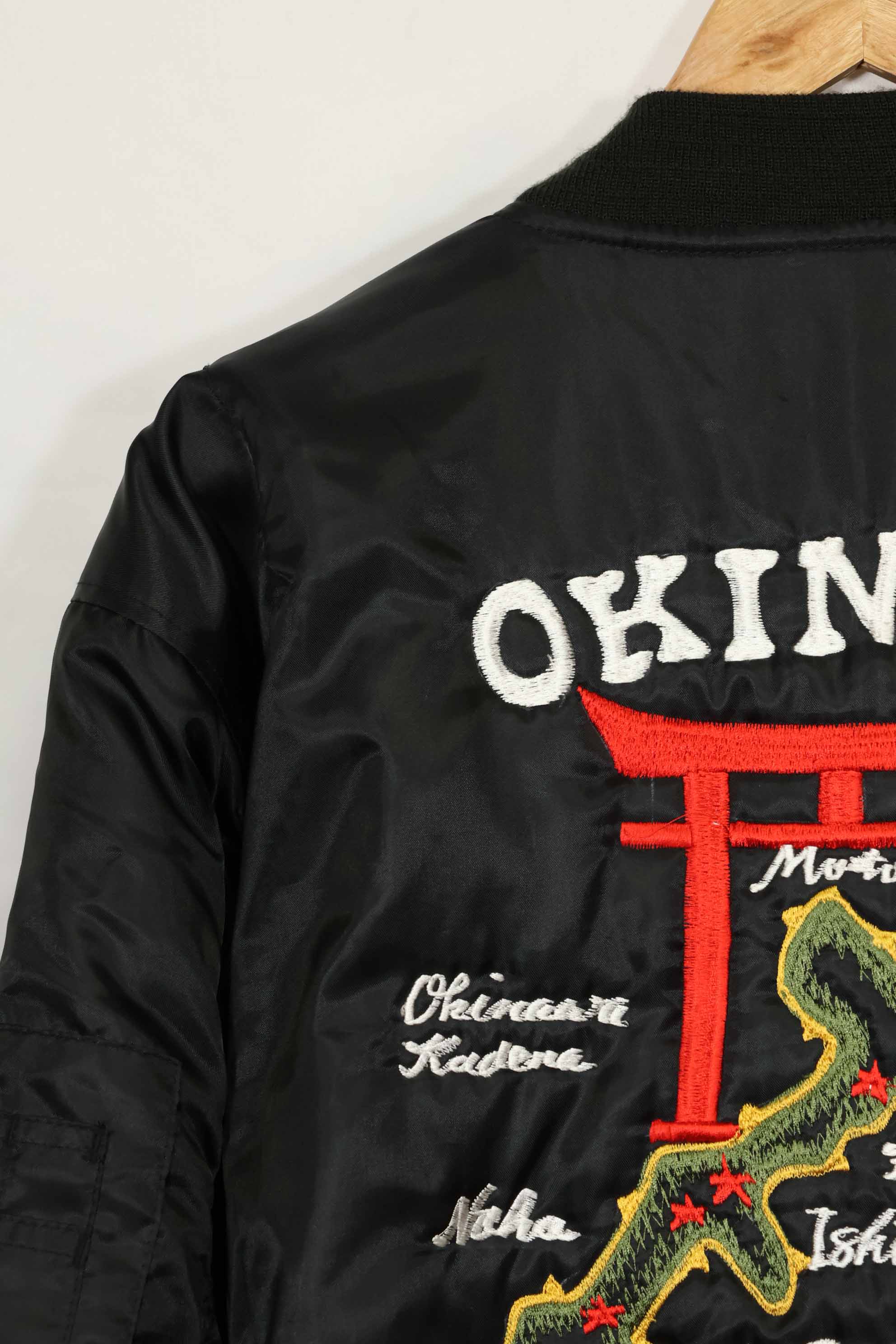 Contemporary Okinawa-made Souvenir Jacket, Okinawa embroidery motif, hand sewing machine embroidery, unused