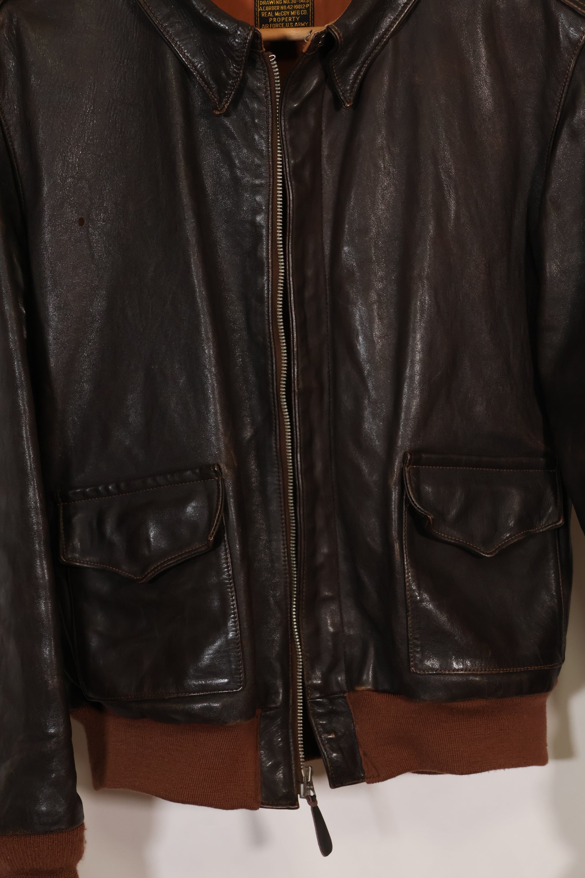 2000's size 44 Real McCoys A-2 flight jacket, repaired, used