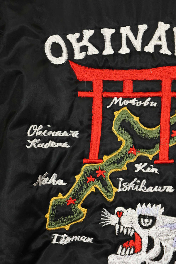 Contemporary Okinawa-made Souvenir Jacket, Okinawa embroidery motif, hand sewing machine embroidery, unused