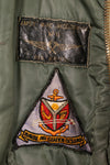 Late 1960's Estimated LARGE US Navy MA-1 Flight Jacket with pilot modifications, used.