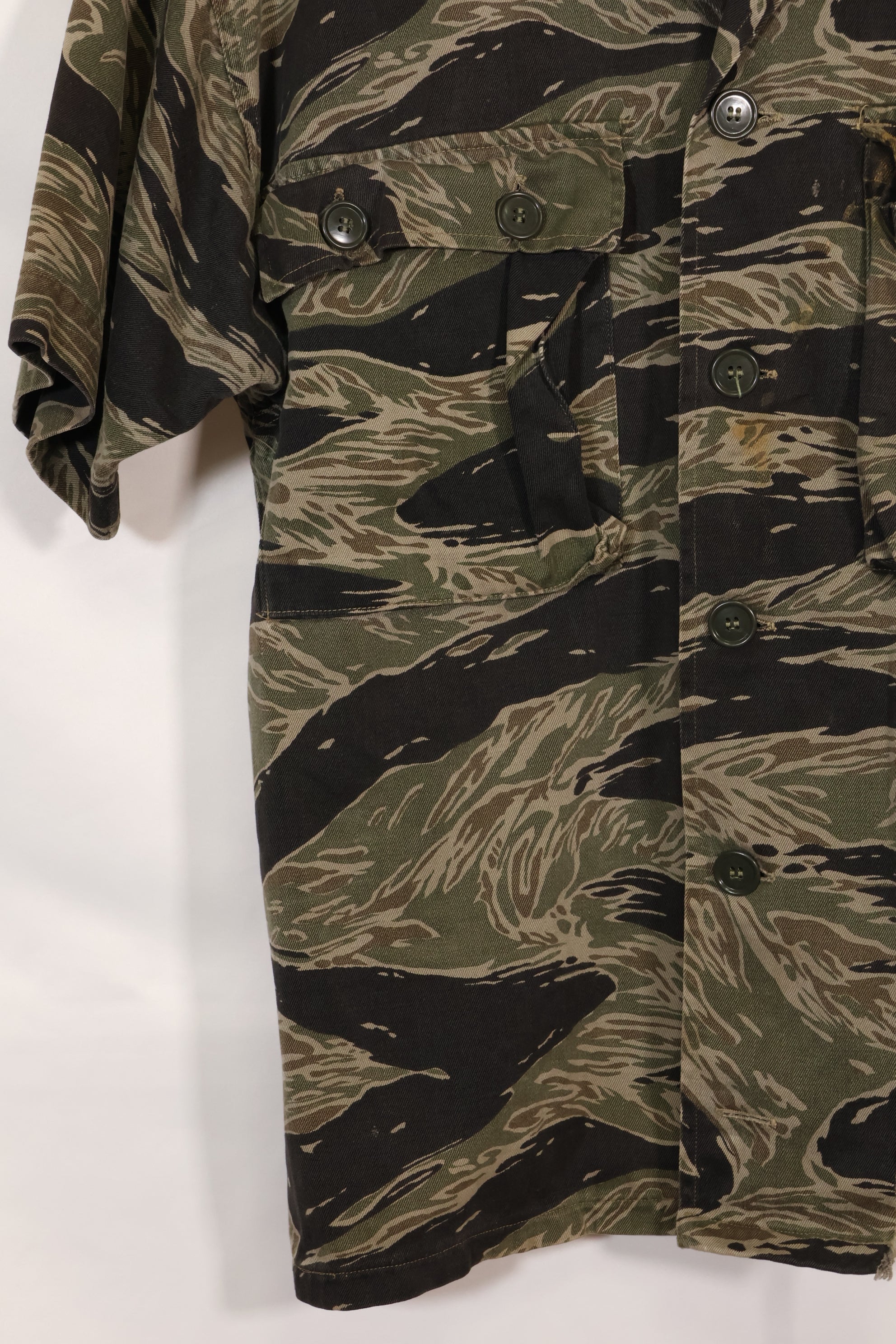 1960s US-L silver tiger stripe US cut shirt short sleeves custom torn