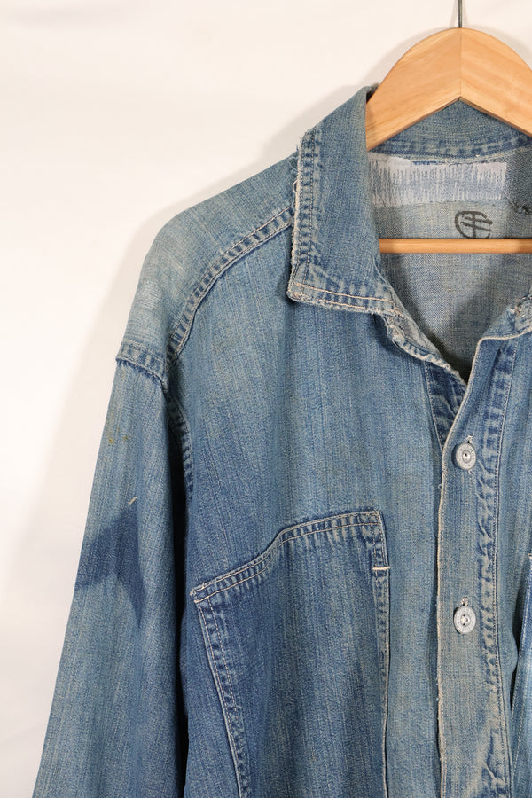 1930s U.S. Army denim pullover shirt, 3 buttons, used.