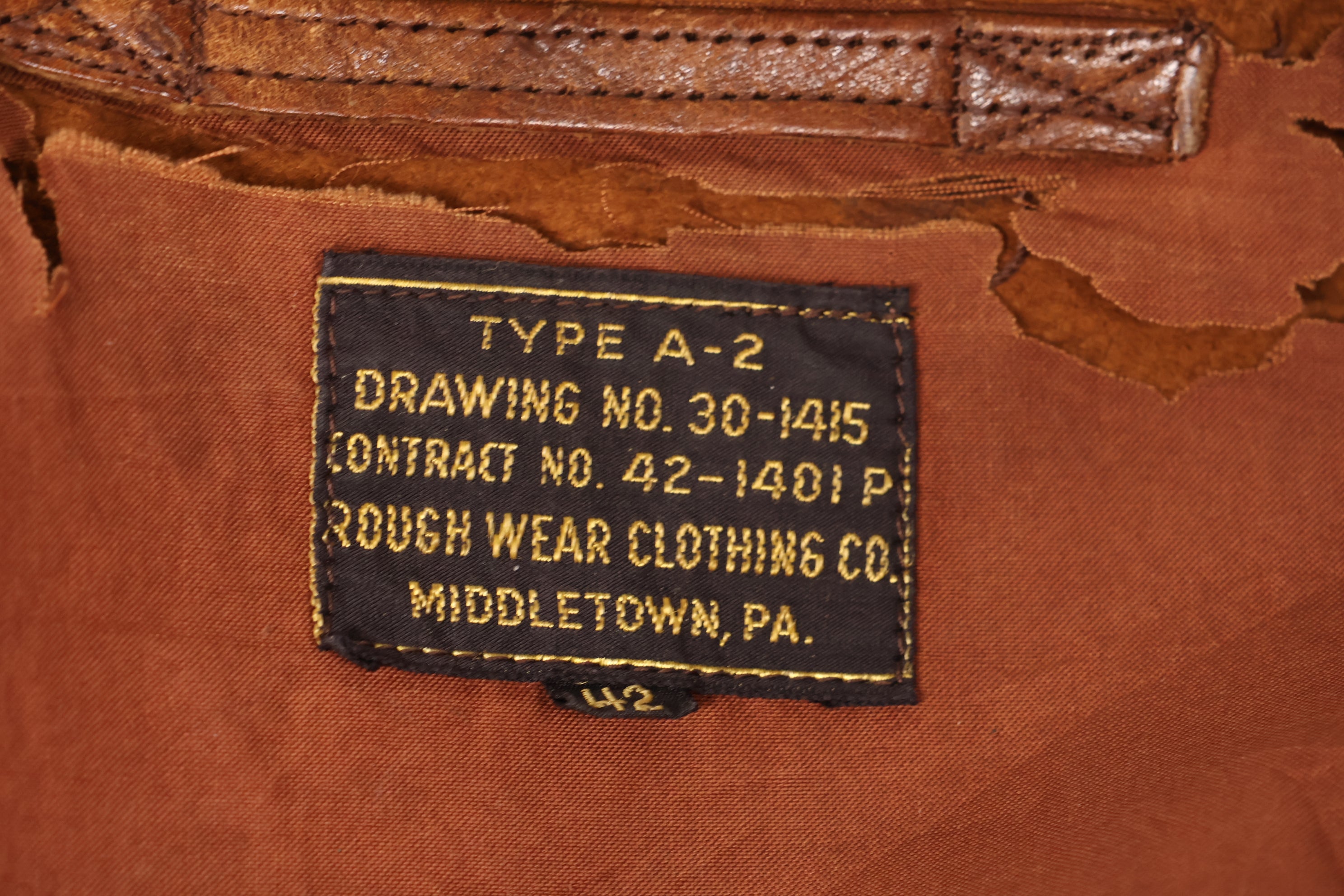 1940s size 42 USAAF A-2 flight jacket Rough Wear Clothing Co. used