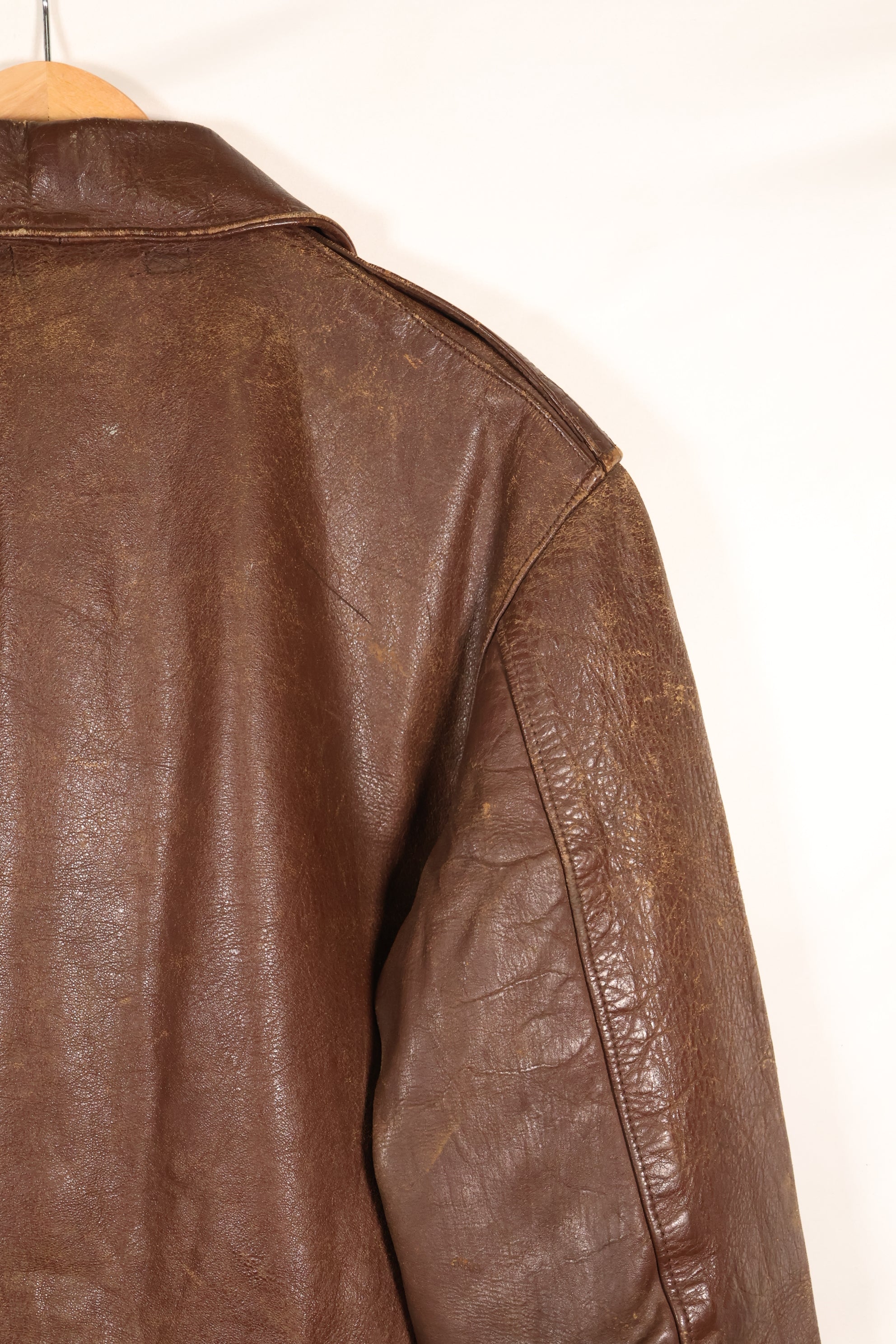 1940s size 42 WWII U.S. Army Air Corps USAAF A-2 flight jacket with name, used.