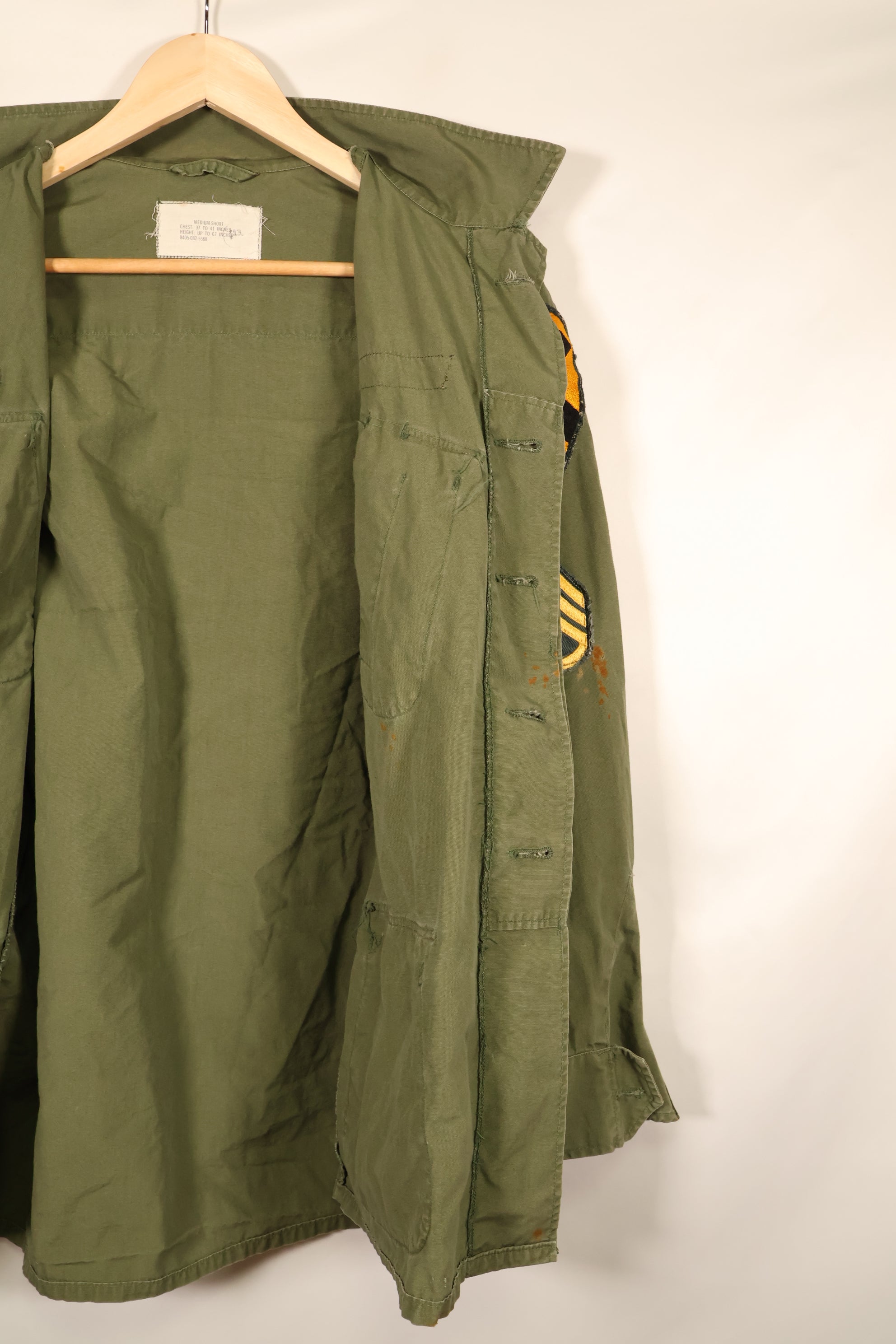 Contract item from around 1967—M-S 3rd Model Jungle Fatigue Jacket with patch (added later)—Used