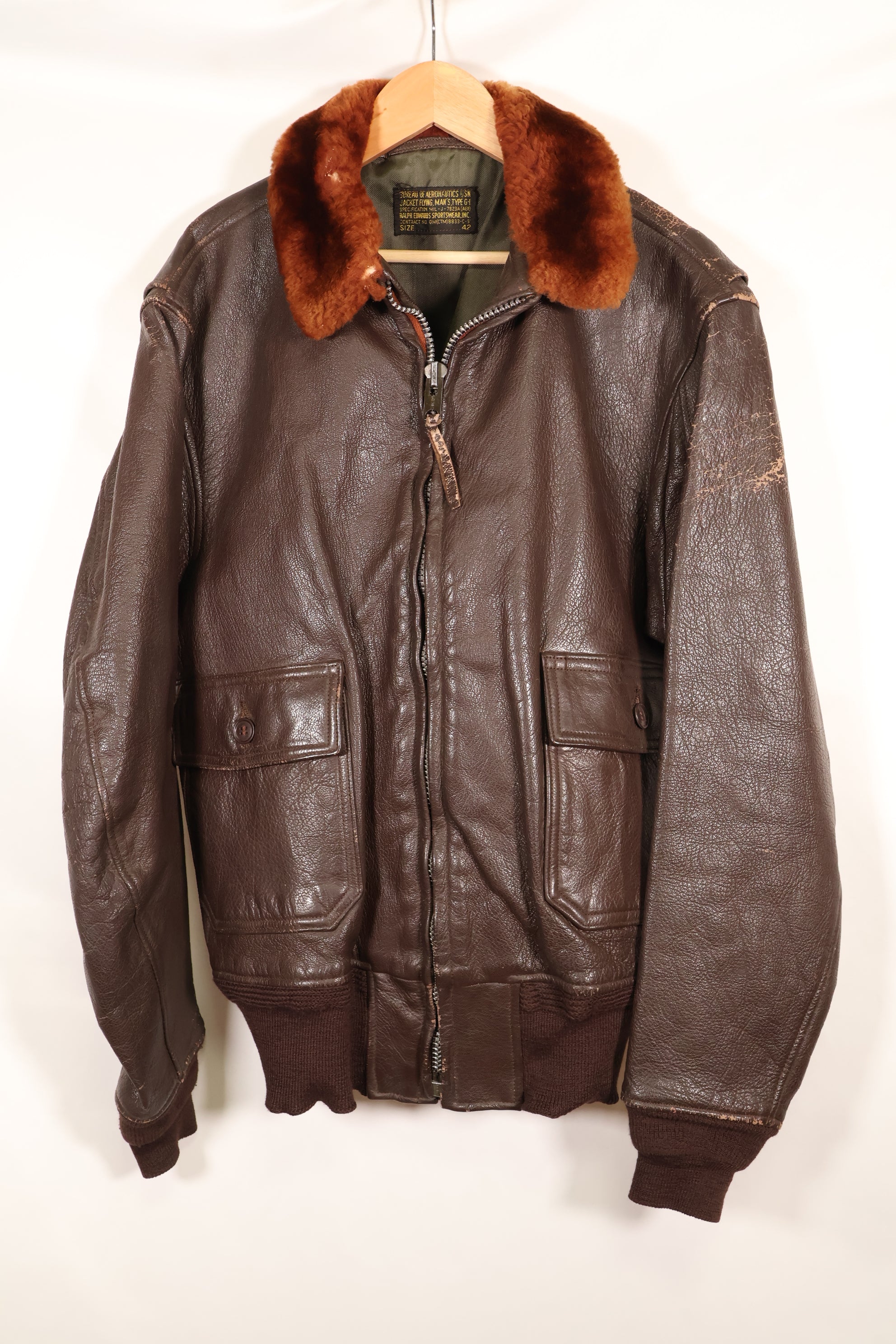 Early 1960s lot size 42 G-1 intermediates zone flight jacket, used.