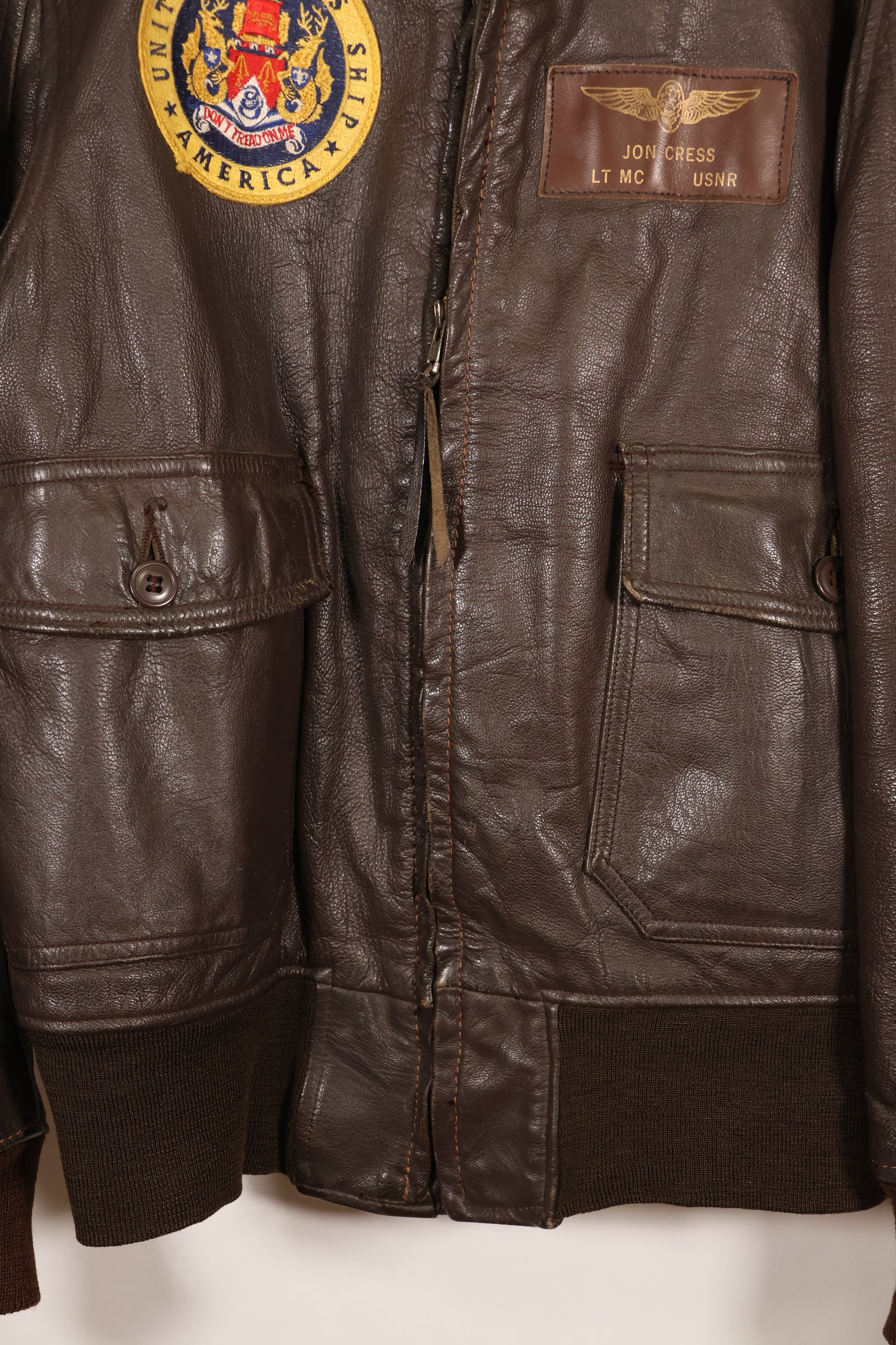 1970 contract size 42 G-1 flight jacket USS AMERICA with patch, used.