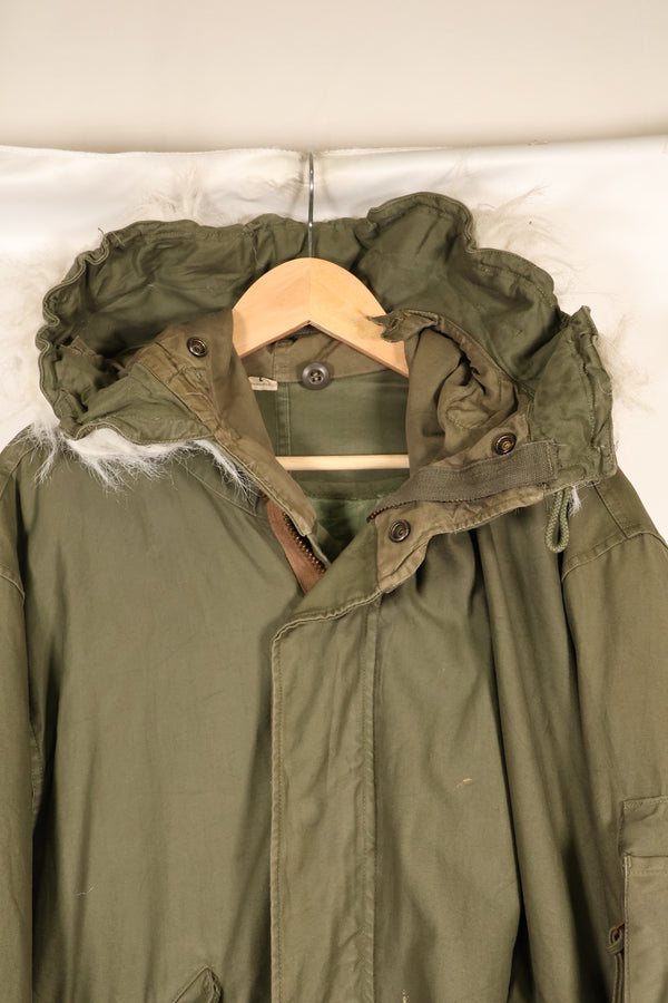 Late 1940's L size US Army M-48 Field Parka with repairs, used movie company costume.