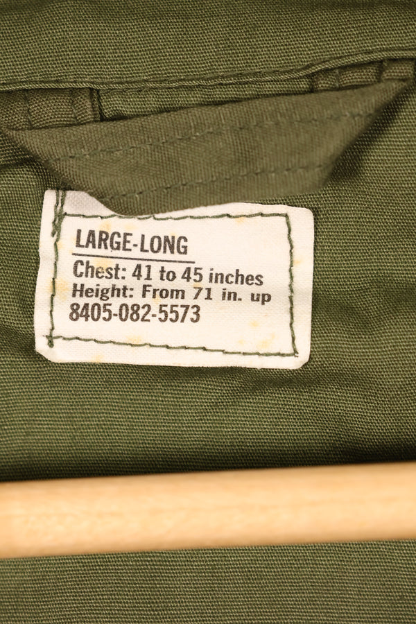 1967 Contract, L-L, Virtually Unused, 3rd Model Jungle Fatigue Jacket, Stains on the Back, Used