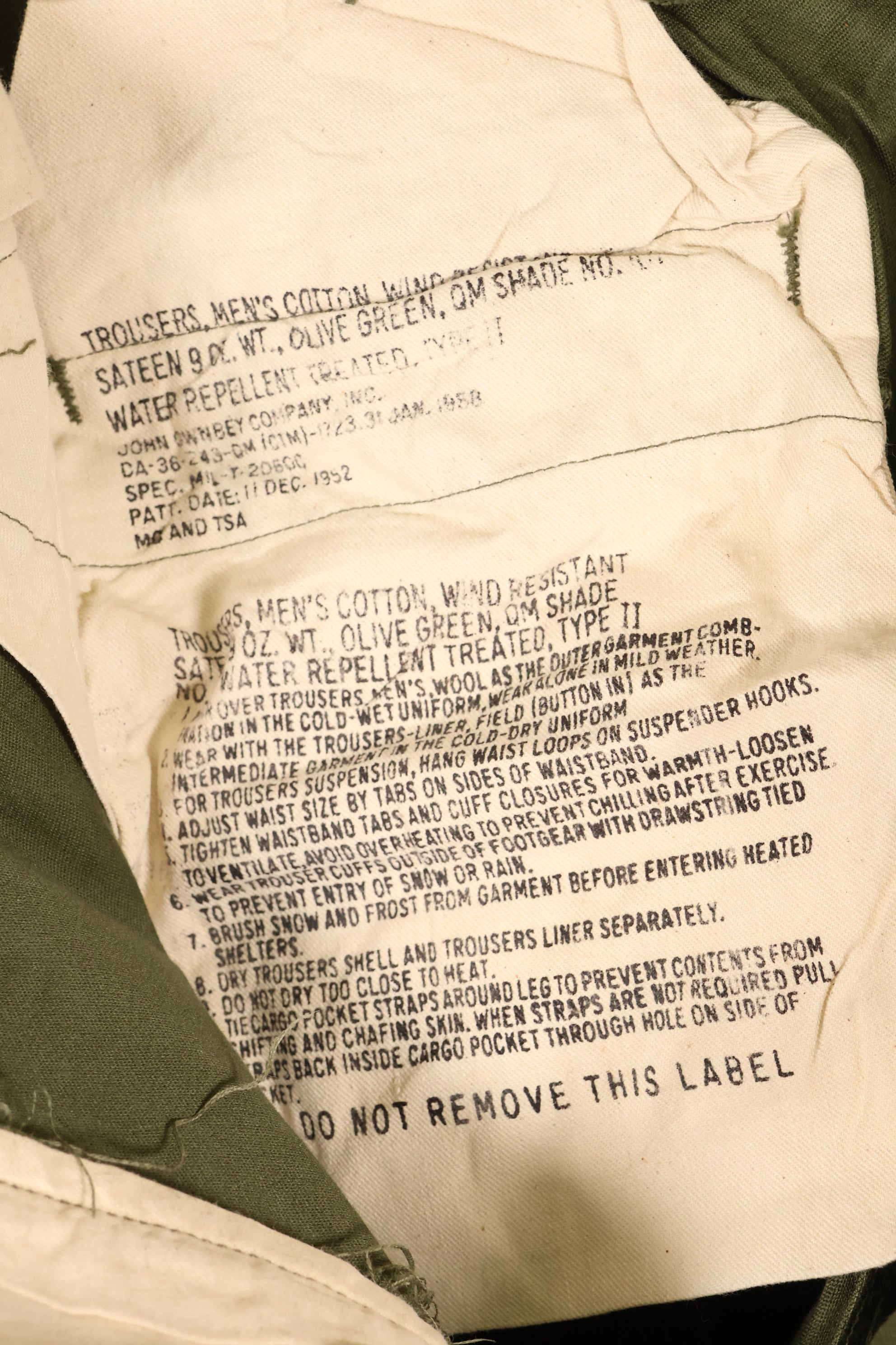 1952 Contract M-S U.S. Army M-51 Field Cotton Pants Used