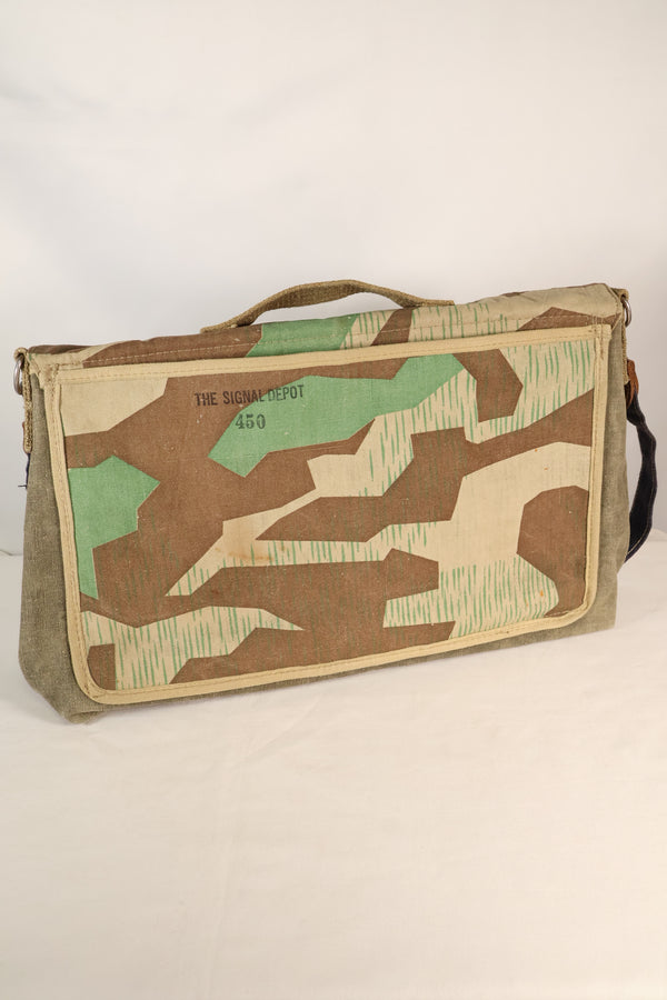 WWII German Luftwaffe splinter camouflage messenger bag made by Signal Depot, USA, using 1940s parts