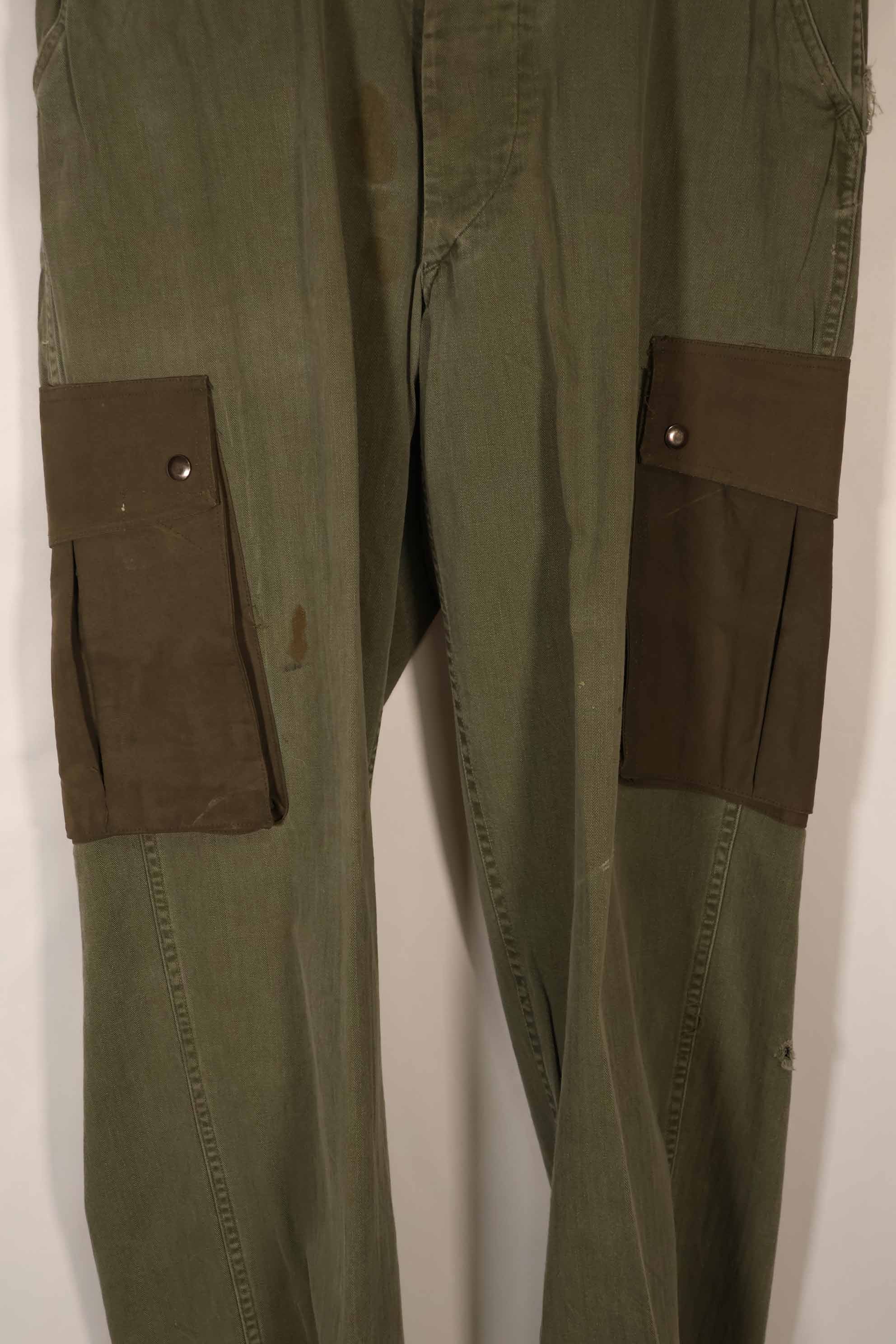 Real 1940s-50s US Army HBT pants, modified pockets, used.