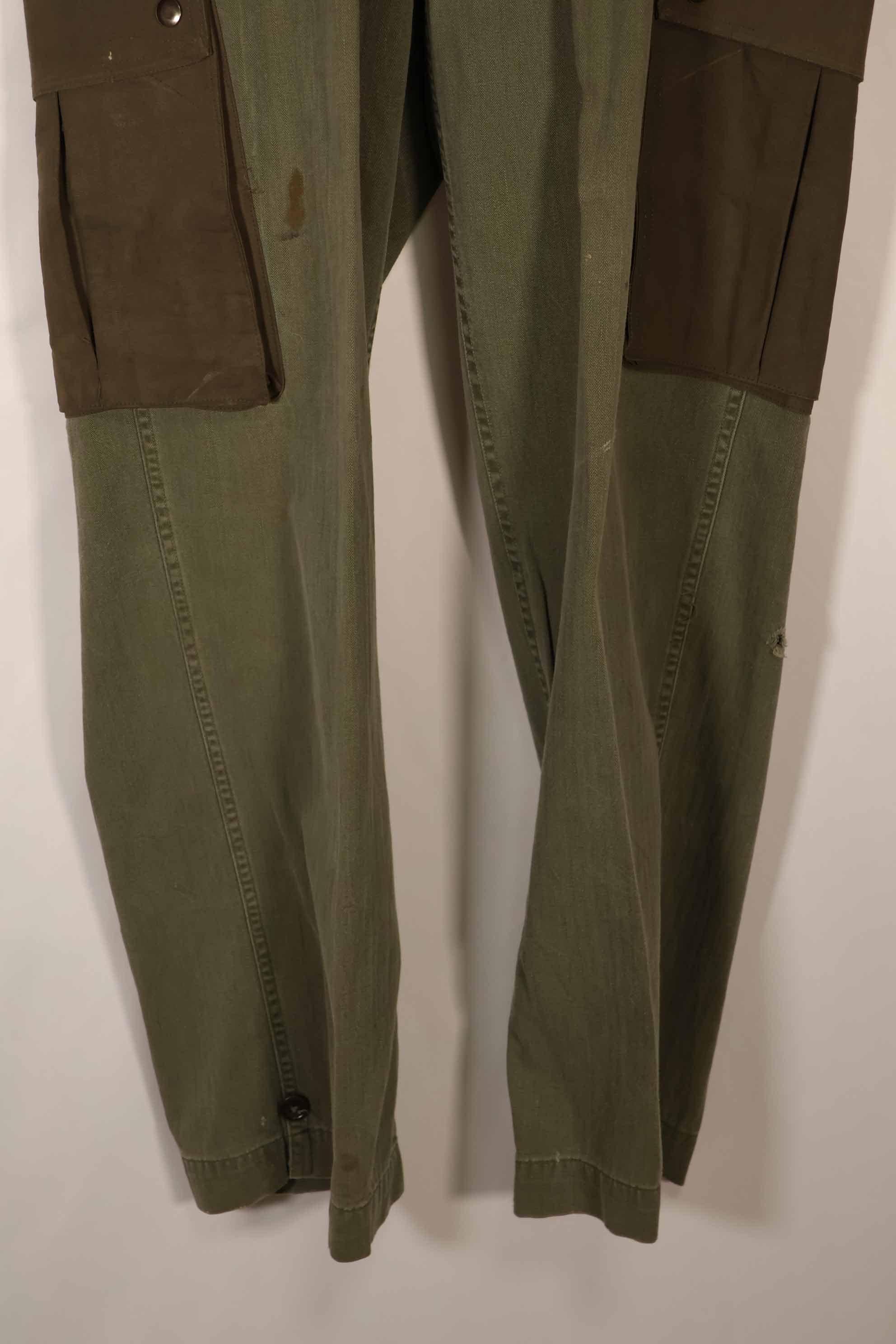 Real 1940s-50s US Army HBT pants, modified pockets, used.