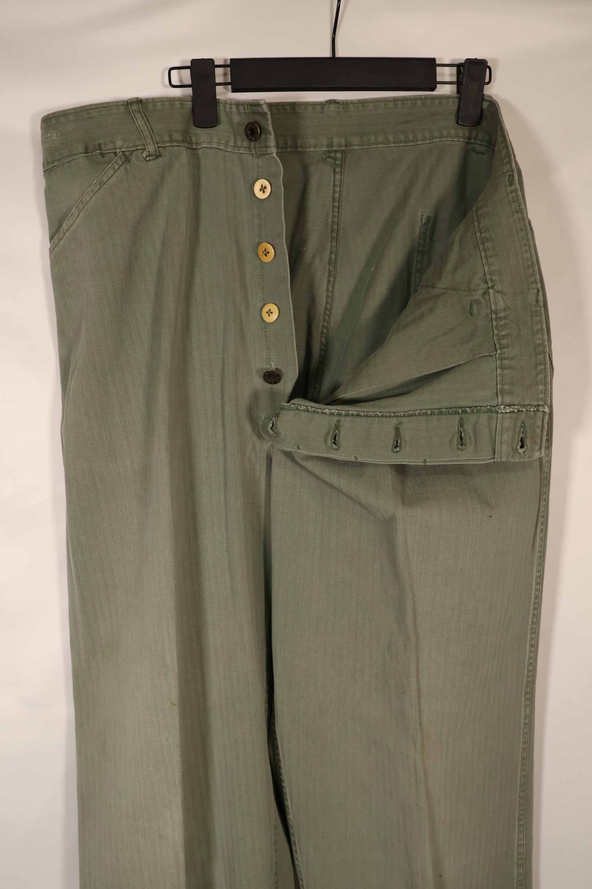 Real 1940s USMC M42 HBT Utility Pants, large size, used.