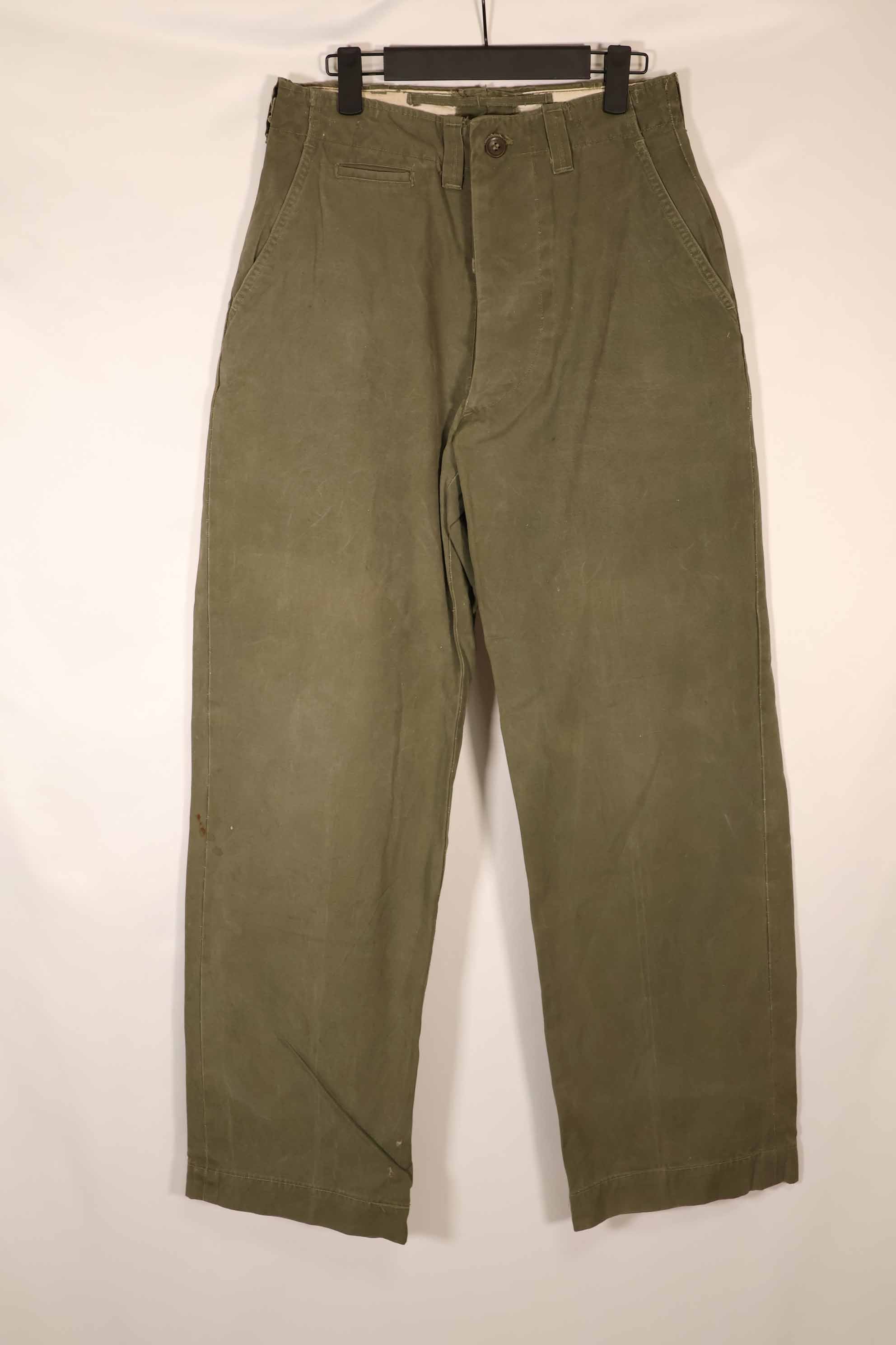 Real 1940s U.S. Army M45 cotton field pants, used.