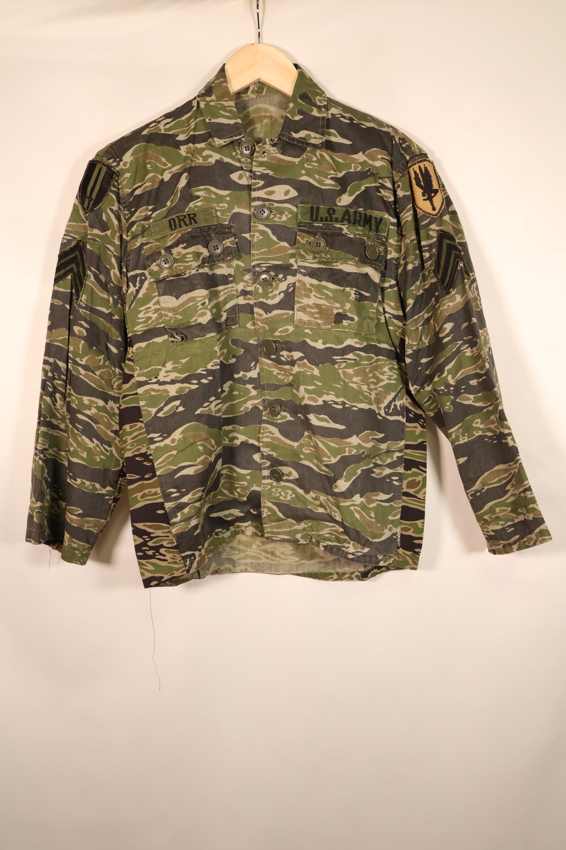 1960s Small Tiger-Stripe Shirt, CIDG Pattern, with Original Patch, Used